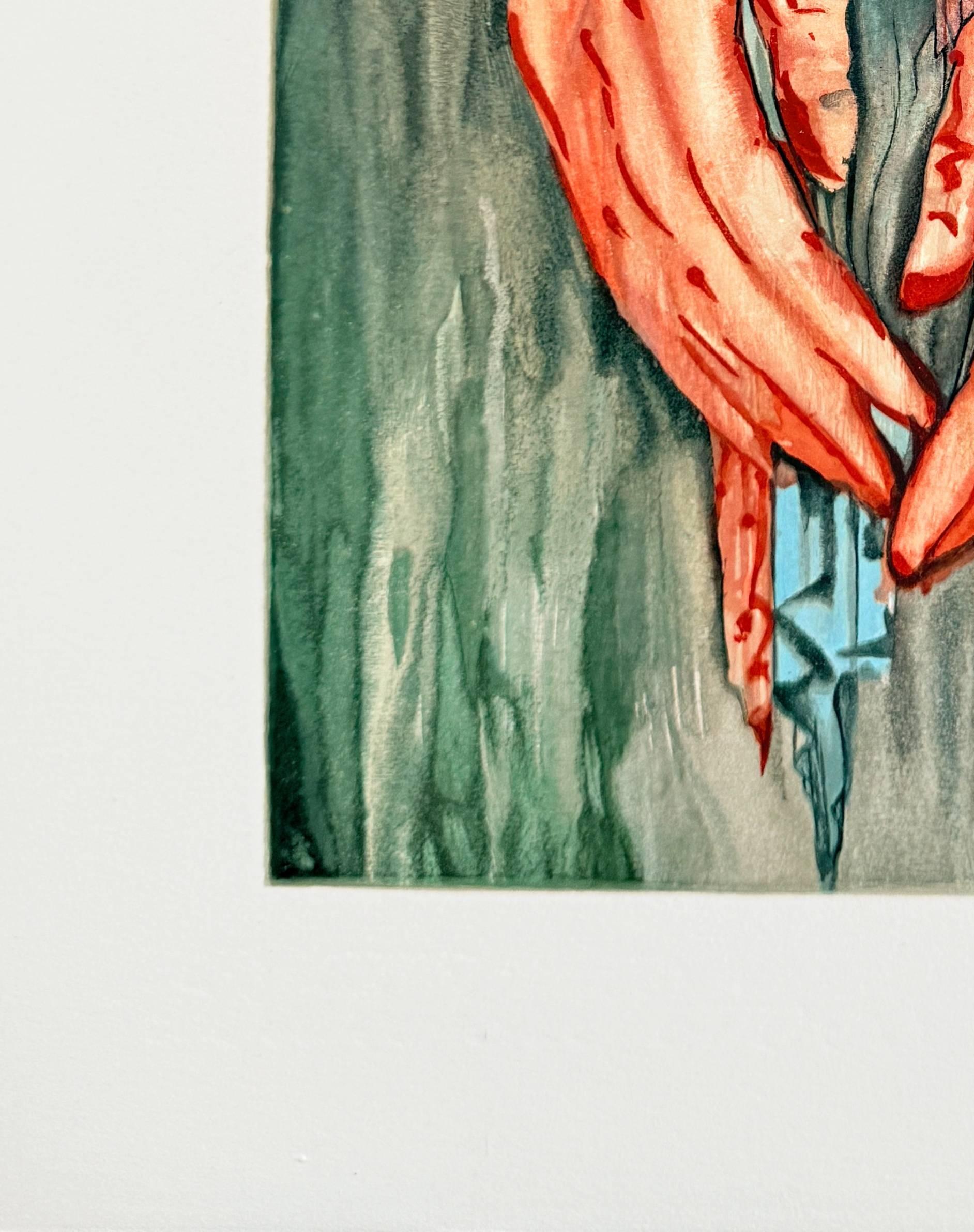 Salvador Dali (1904-1989) - The Inferno, Canto 16 - The Mount of Geryon

Woodcut print from 1960.

Dimensions of sheet: 33 x 26.2 cm

Dimensions in frame: 53.2 x 43.2 cm

Publisher: Les Heures Claires, Paris.

Reference: Catalogue raisonne Michler &
