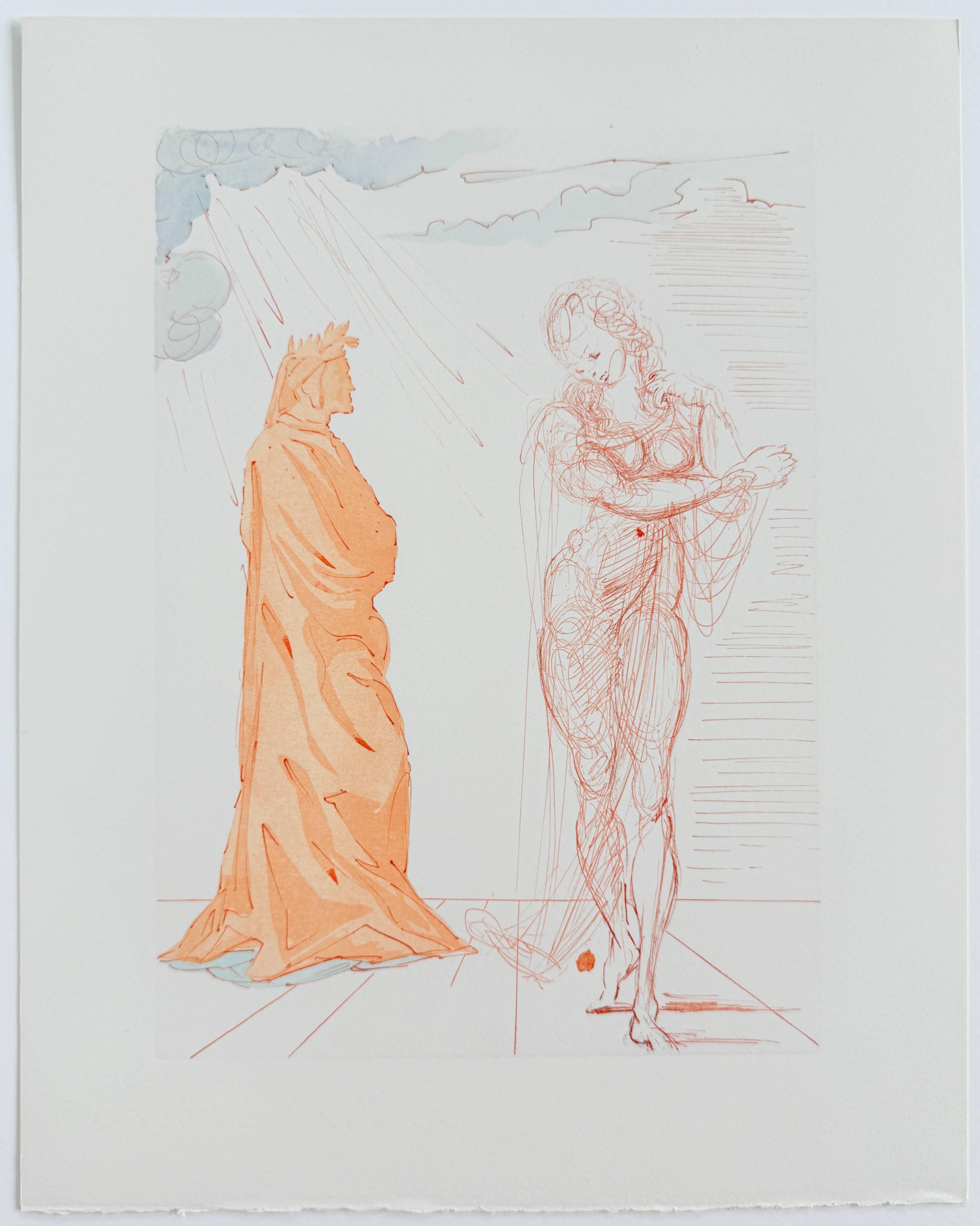 Salvador Dali (1904-1989) - The Inferno, Canto 2 - Virigil comforts Dante

Original woodcut from 1960.

Dimensions of work: 33 x 26.2 cm

Publisher: Les Heures Claires, Paris.

Reference: Catalogue raisonne Michler & Lopsinger no. 1104

--

This