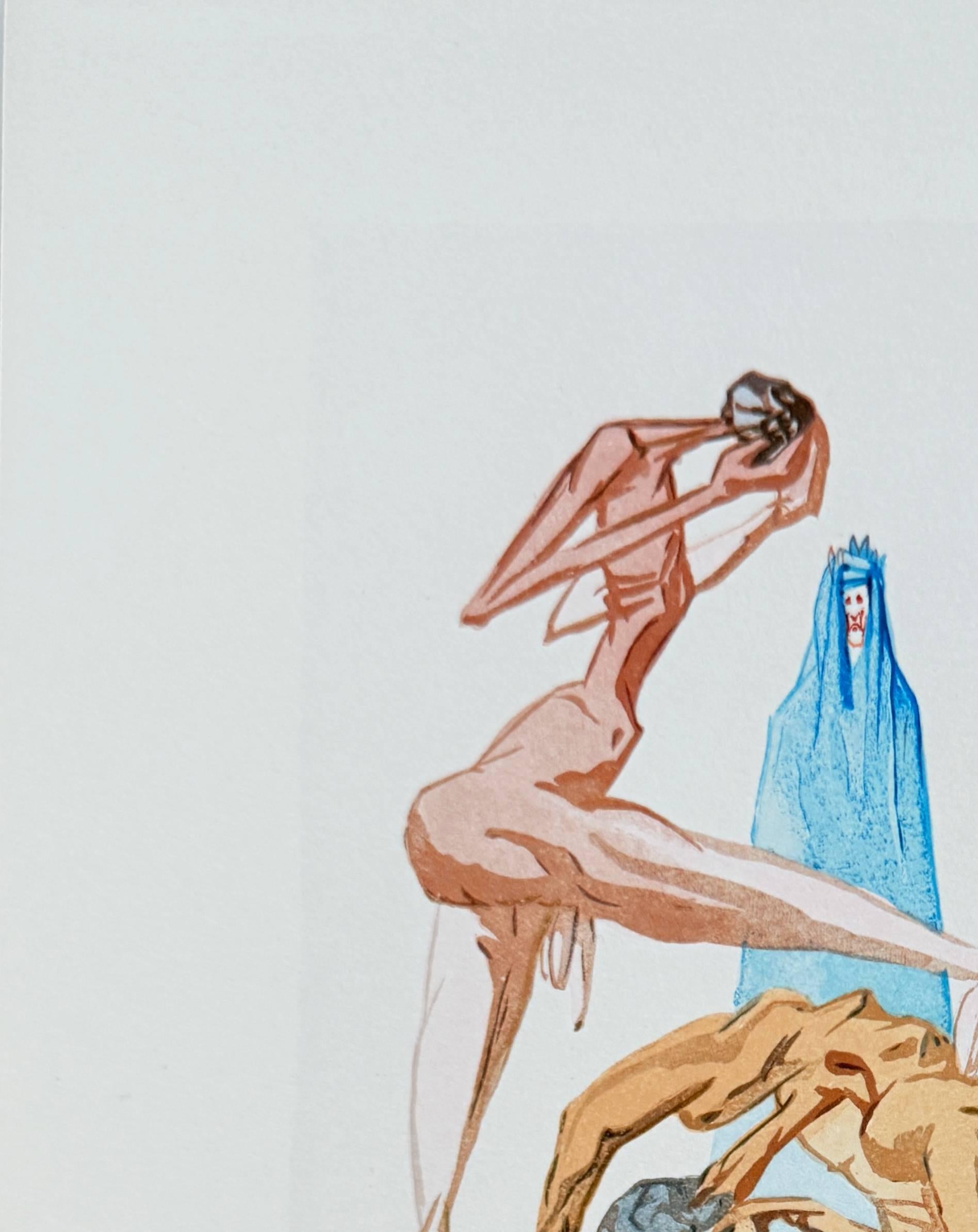 Salvador Dali (1904-1989) - The Inferno, Canto 26 - The Dwellers of Prato

Woodcut print from 1960.

Dimensions of sheet: 33 x 26.2 cm

Dimensions in frame: 53.2 x 43.2 cm

Publisher: Les Heures Claires, Paris.

Reference: Catalogue raisonne Michler
