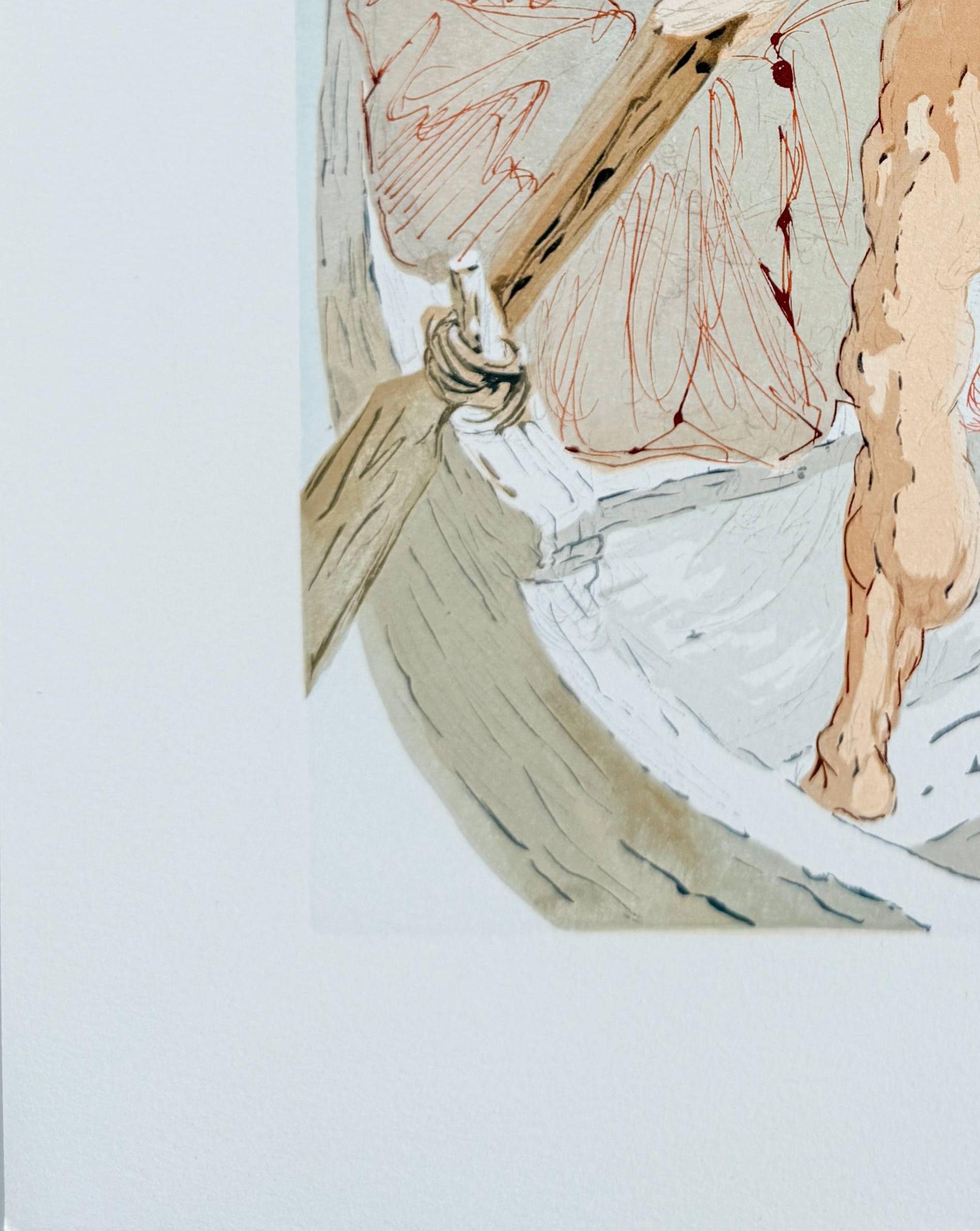 Salvador Dali (1904-1989) - The Inferno, Canto 3 - Charon and the Shore of Acheron

Woodcut print from 1960.

Dimensions of sheet: 33 x 26.2 cm

Dimensions in frame: 53.2 x 43.2 cm

Publisher: Les Heures Claires, Paris.

Reference: Catalogue