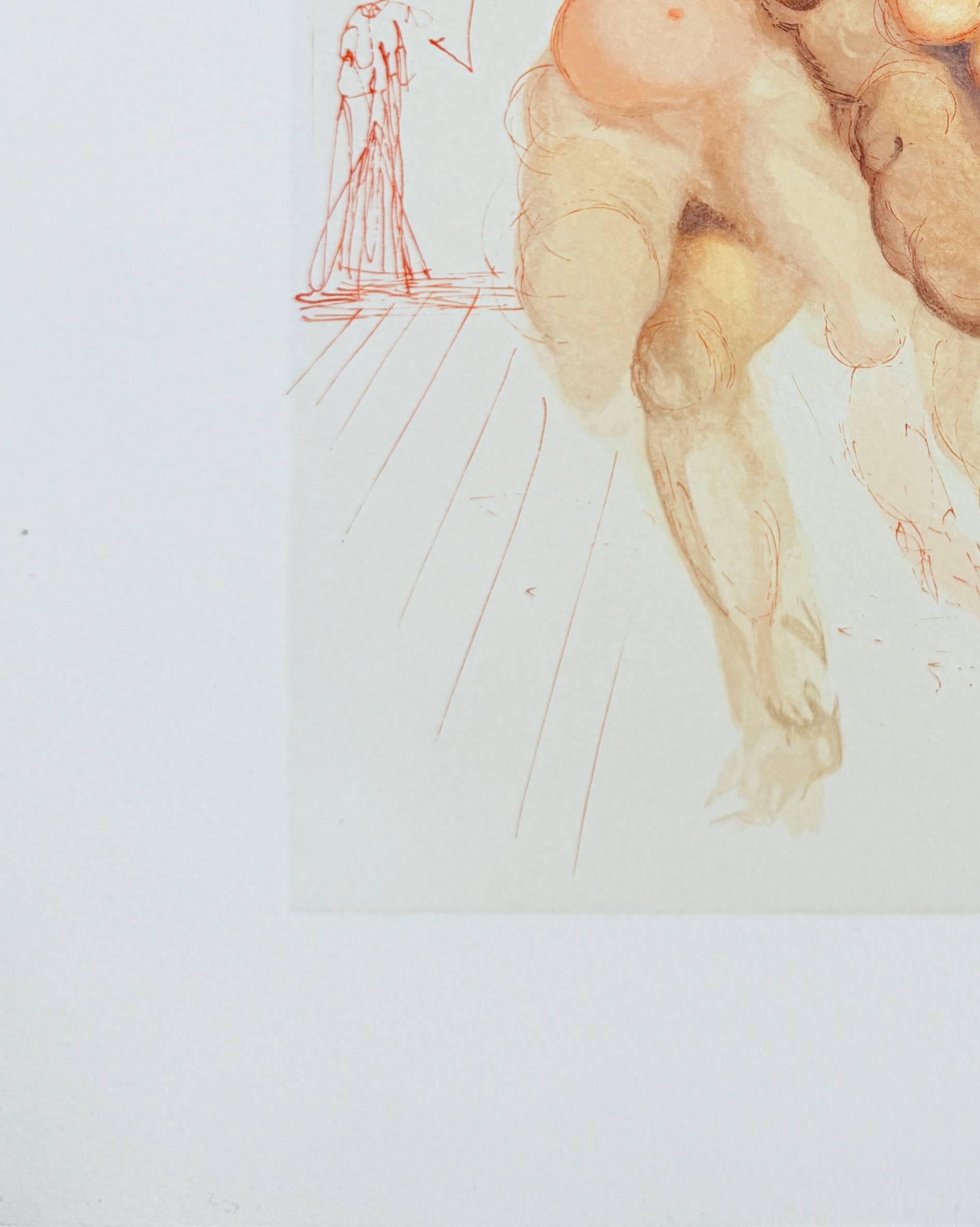 Salvador Dali (1904-1989) - The Inferno, Canto 8 - The Angry Ones

Woodcut print from 1960.

Dimensions of sheet: 33 x 26.2 cm

Dimensions in frame: 53.2 x 43.2 cm

Publisher: Les Heures Claires, Paris.

Reference: Catalogue raisonne Michler &