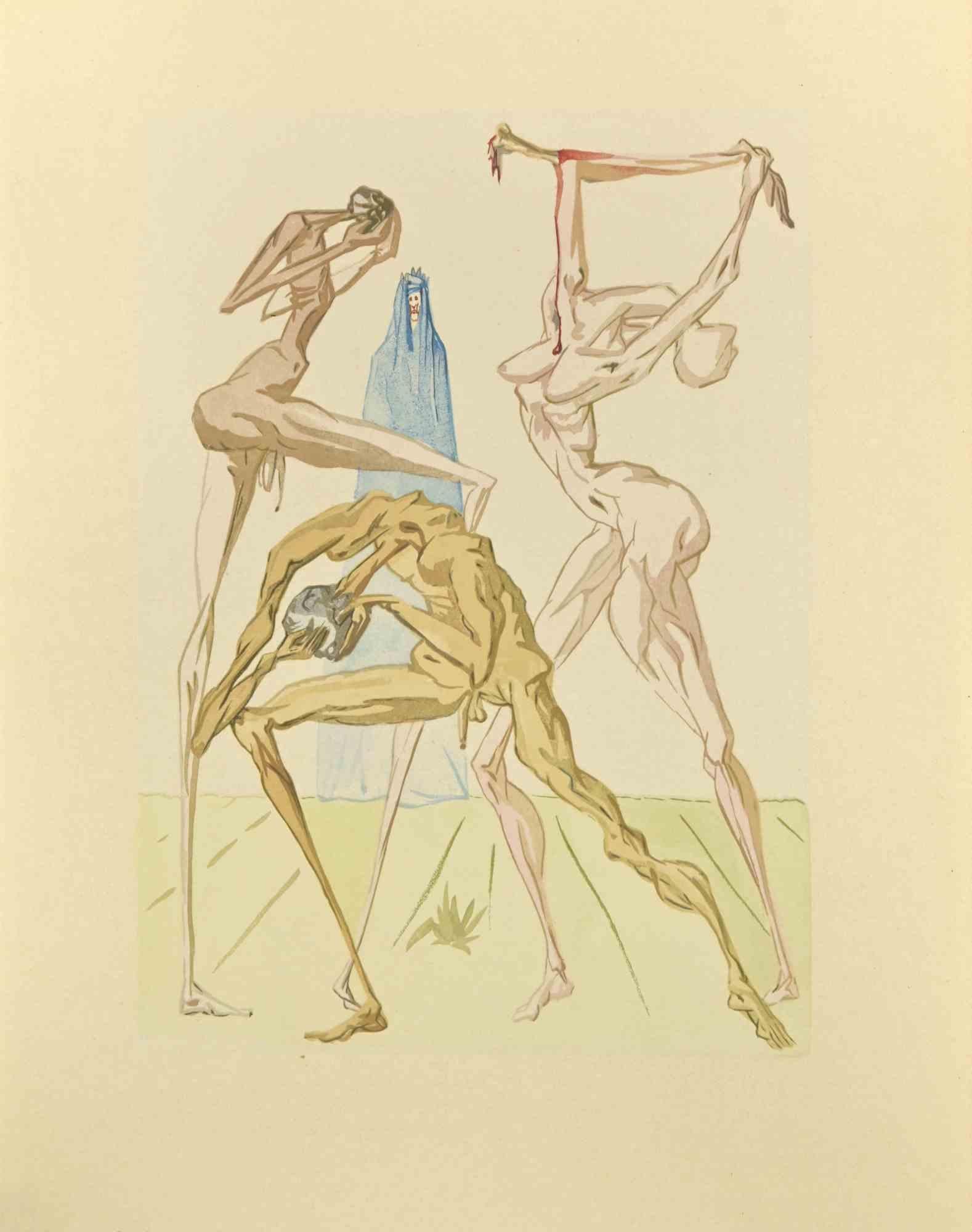 Salvador Dalí Figurative Print - The Inhabitants of Prato - Woodcut - 1963