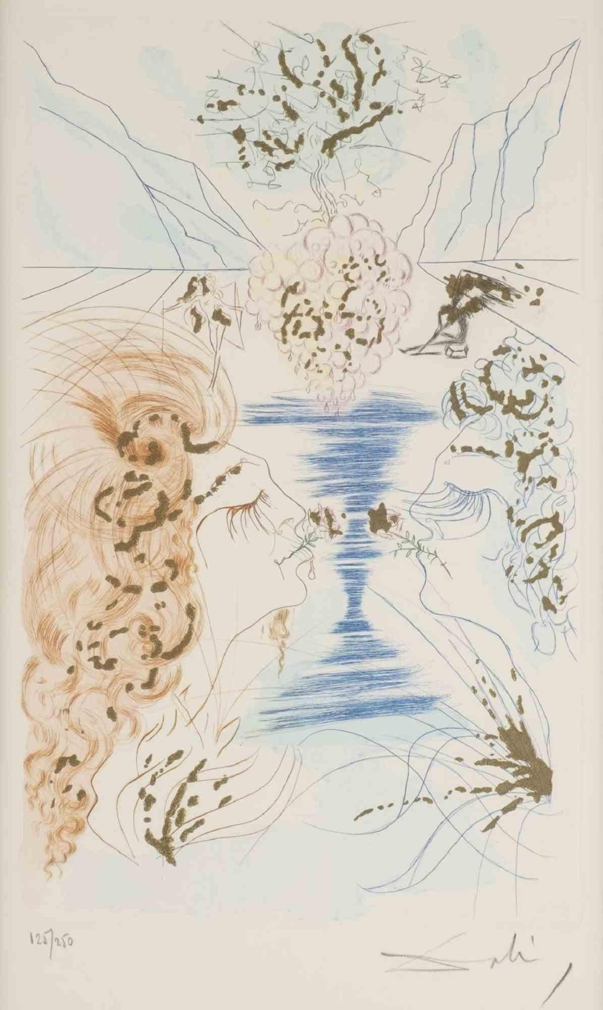 Salvador Dalí Print - The Kiss - Original Etching attr. to S. Dalì - 1971
