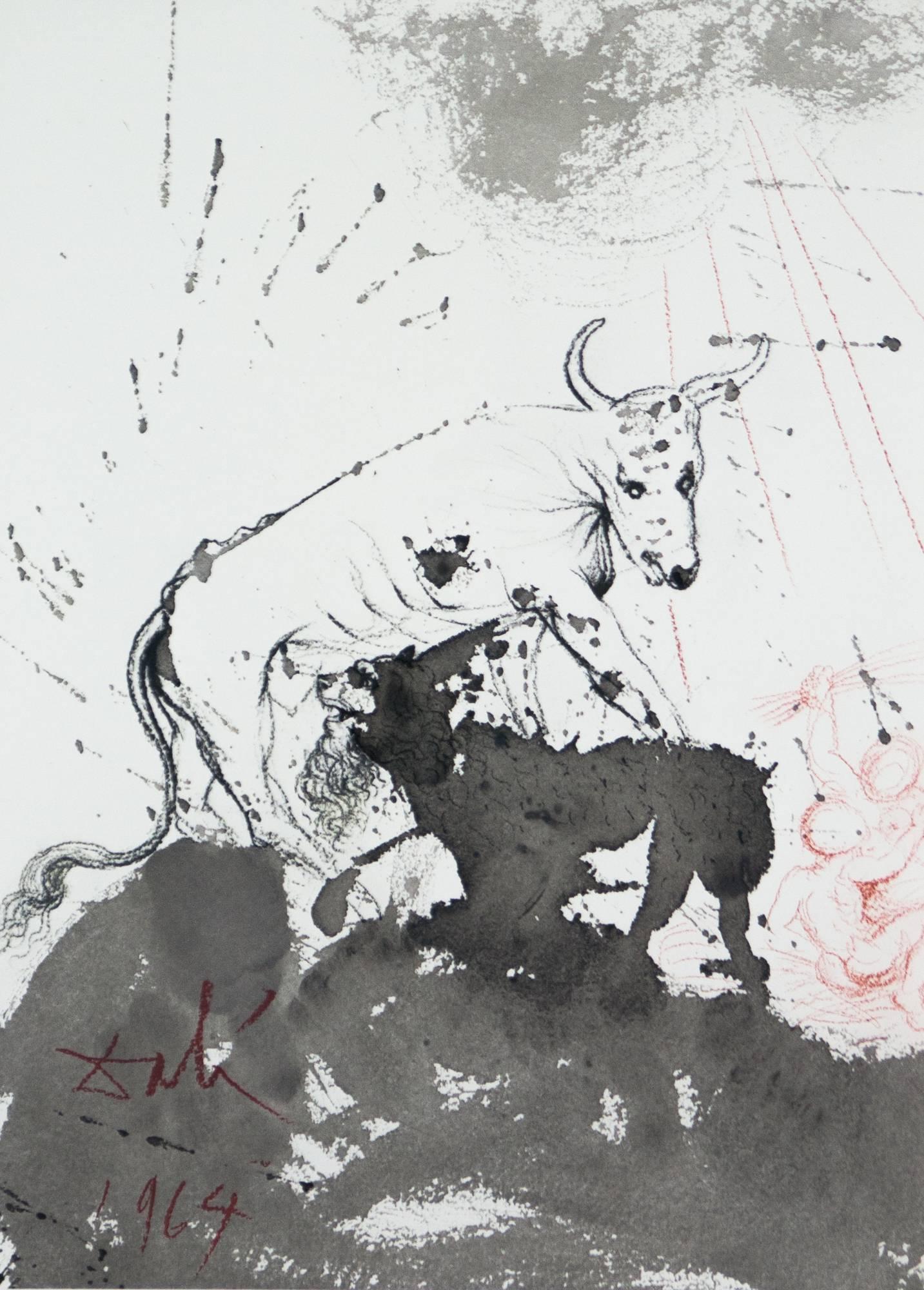 Salvador Dalí Abstract Print – The Lion Eating Straw Like The Ox Biblia Sacra Salvador Dali Lithographie
