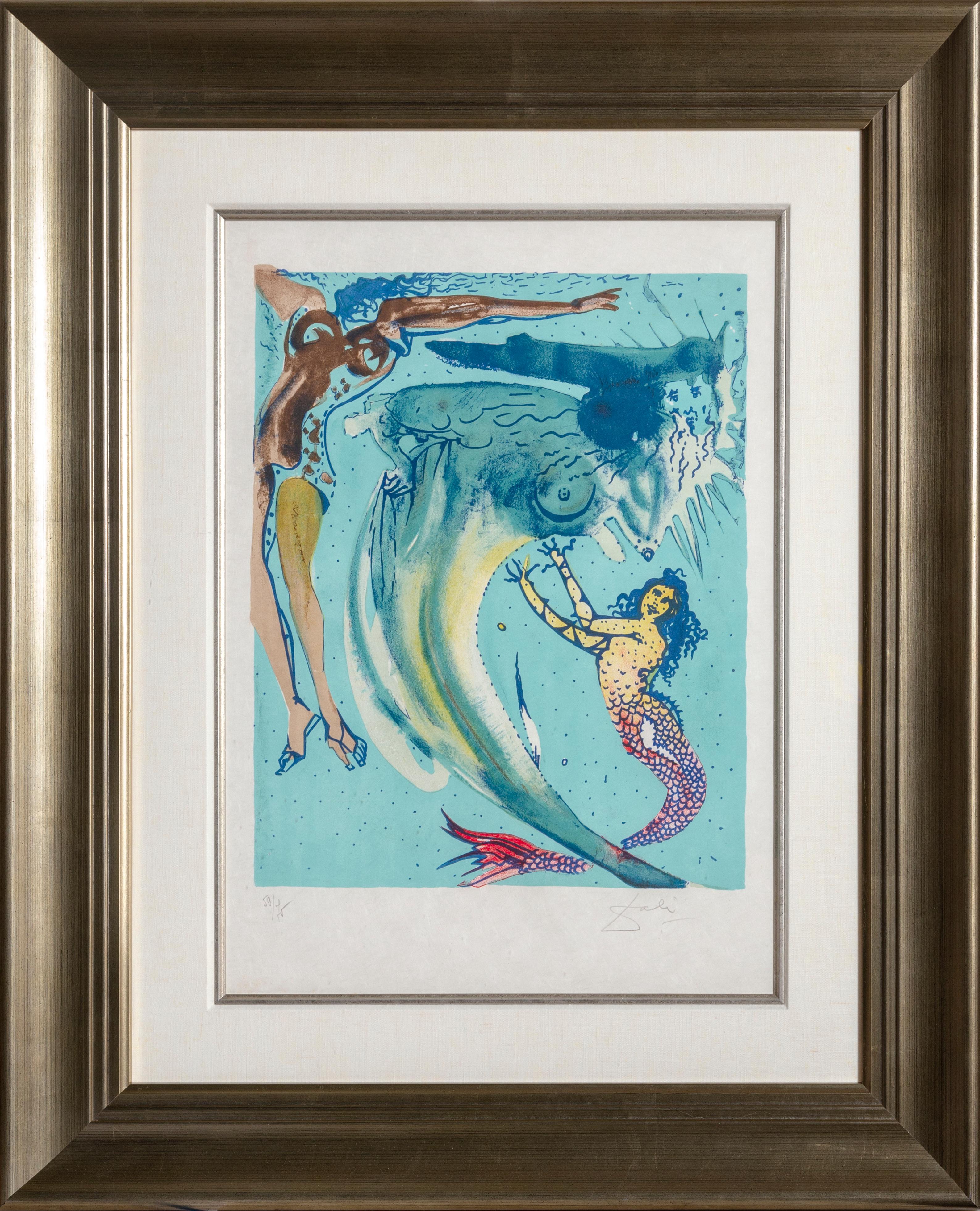 Salvador Dalí Figurative Print - The Little Mermaid, Framed Lithograph by Salvador Dali