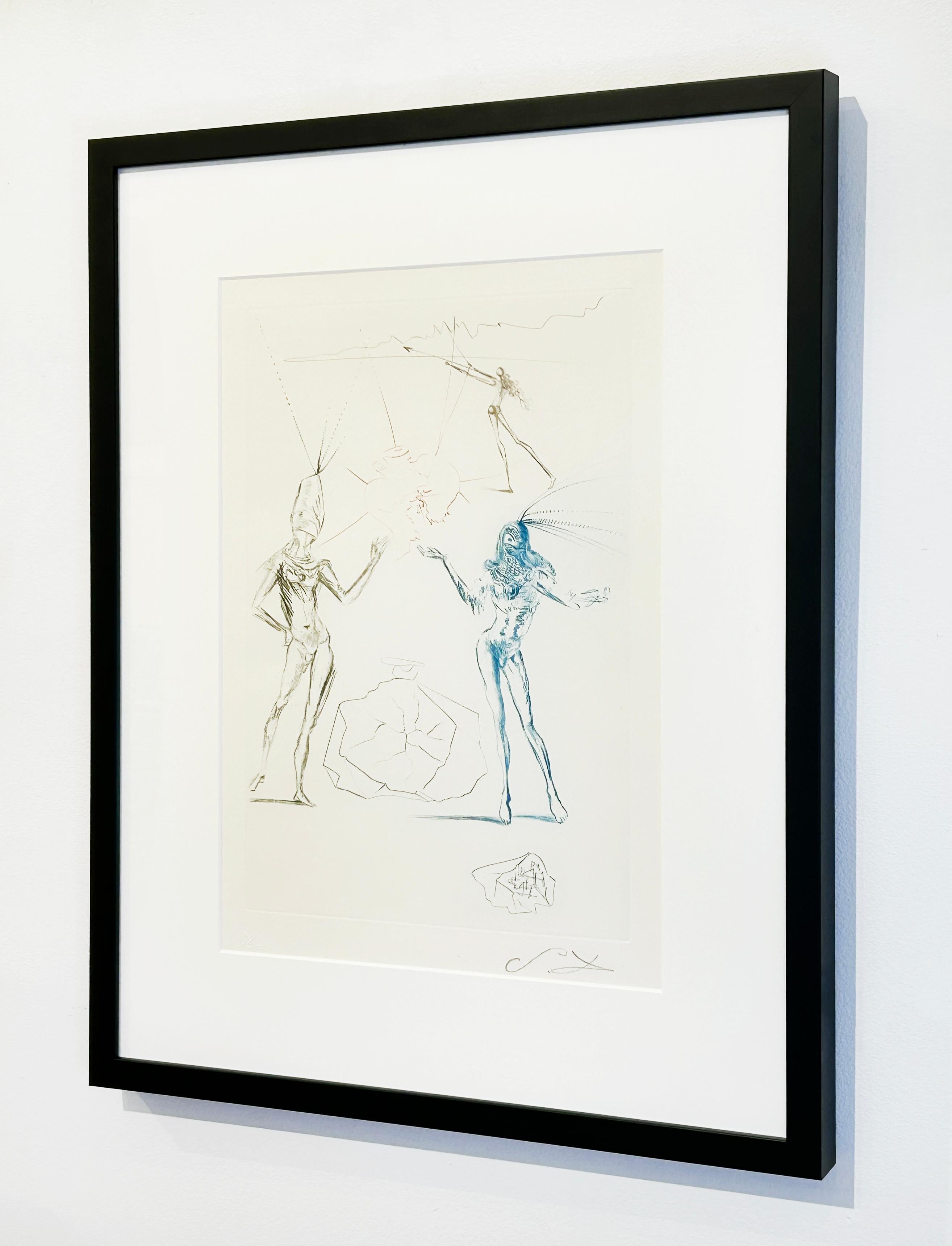 Künstler:  Dali, Salvador
Titel:  Die Liebhaber verurteilten
Serie:  Tristan und Iseult
Datum:  1970
Auflage: 587 (nummeriert nur auf der Rechtschreibseite)
Medium:  Kaltnadelradierung in Farbe gedruckt
Ungerahmt Abmessungen: 17.75