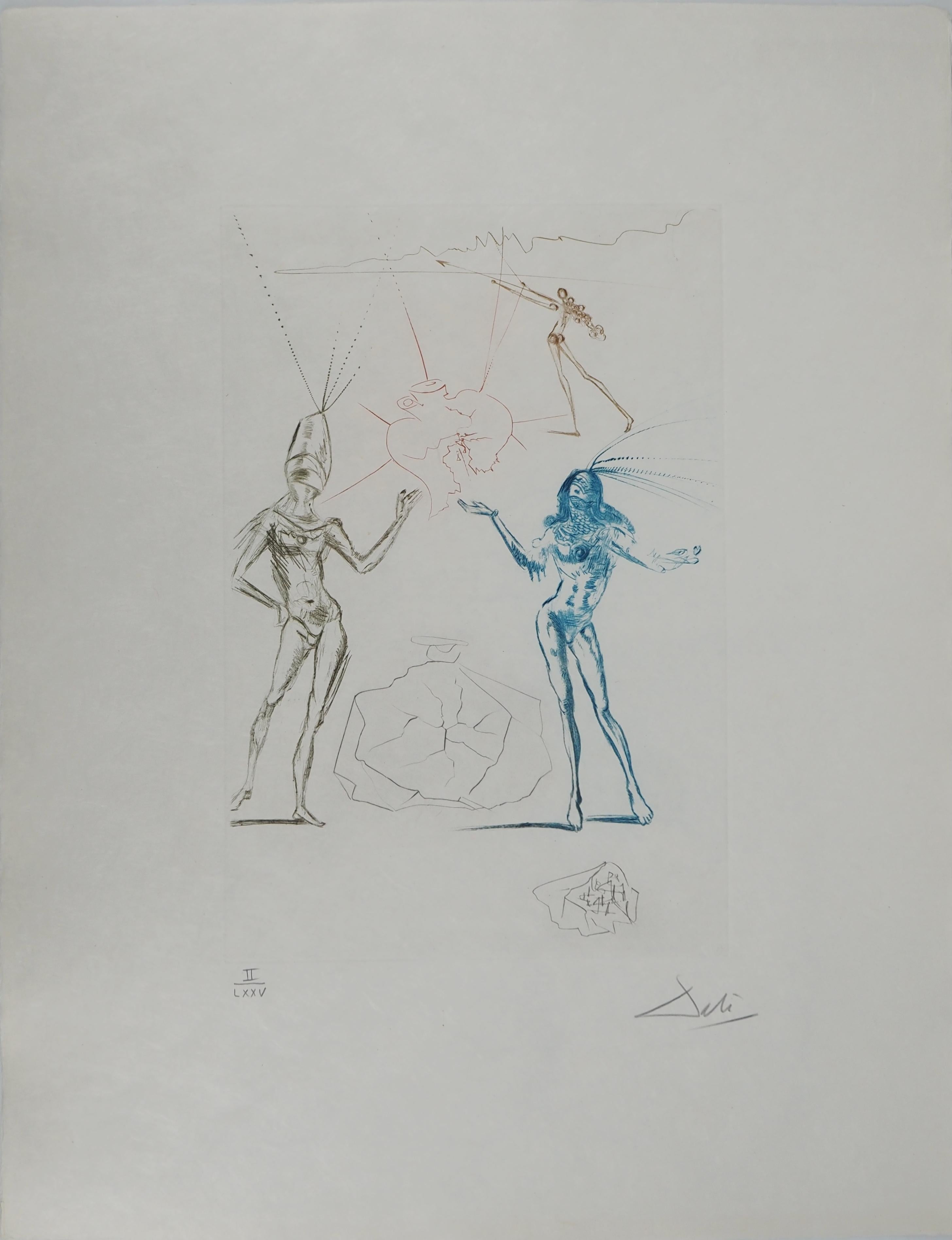 Figurative Print de Salvador Dalí - Los amantes condenados - Grabado original firmado a mano (Campo #70-10 J)
