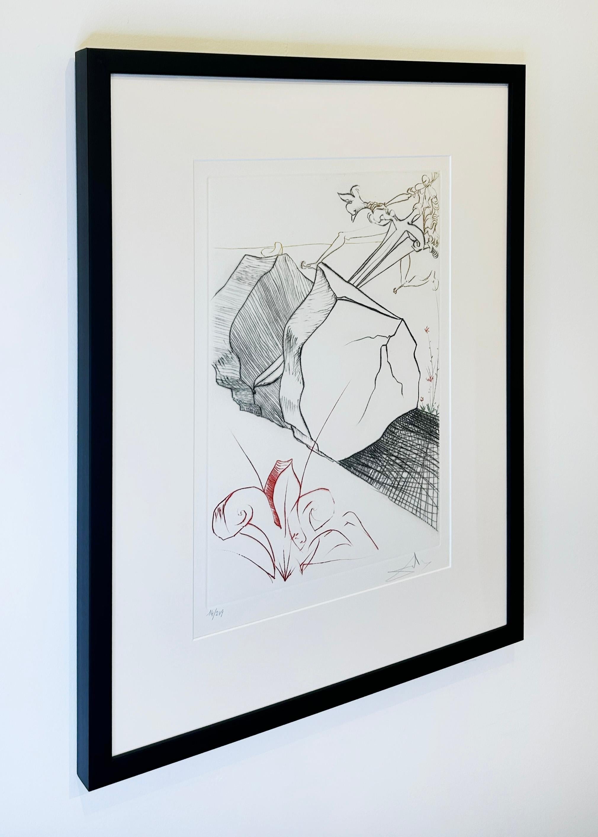 Artist:  Dali, Salvador
Title:  The Marvelous Steps
Series:  La Quete du Graal
Date:  1975
Medium:  drypoint printed in color
Unframed Dimensions:  17.91