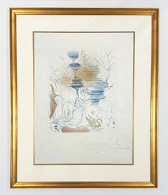 Salvador Dali Surrealist Color Etching, Signed, 1969, The Pagoda, The Hippies