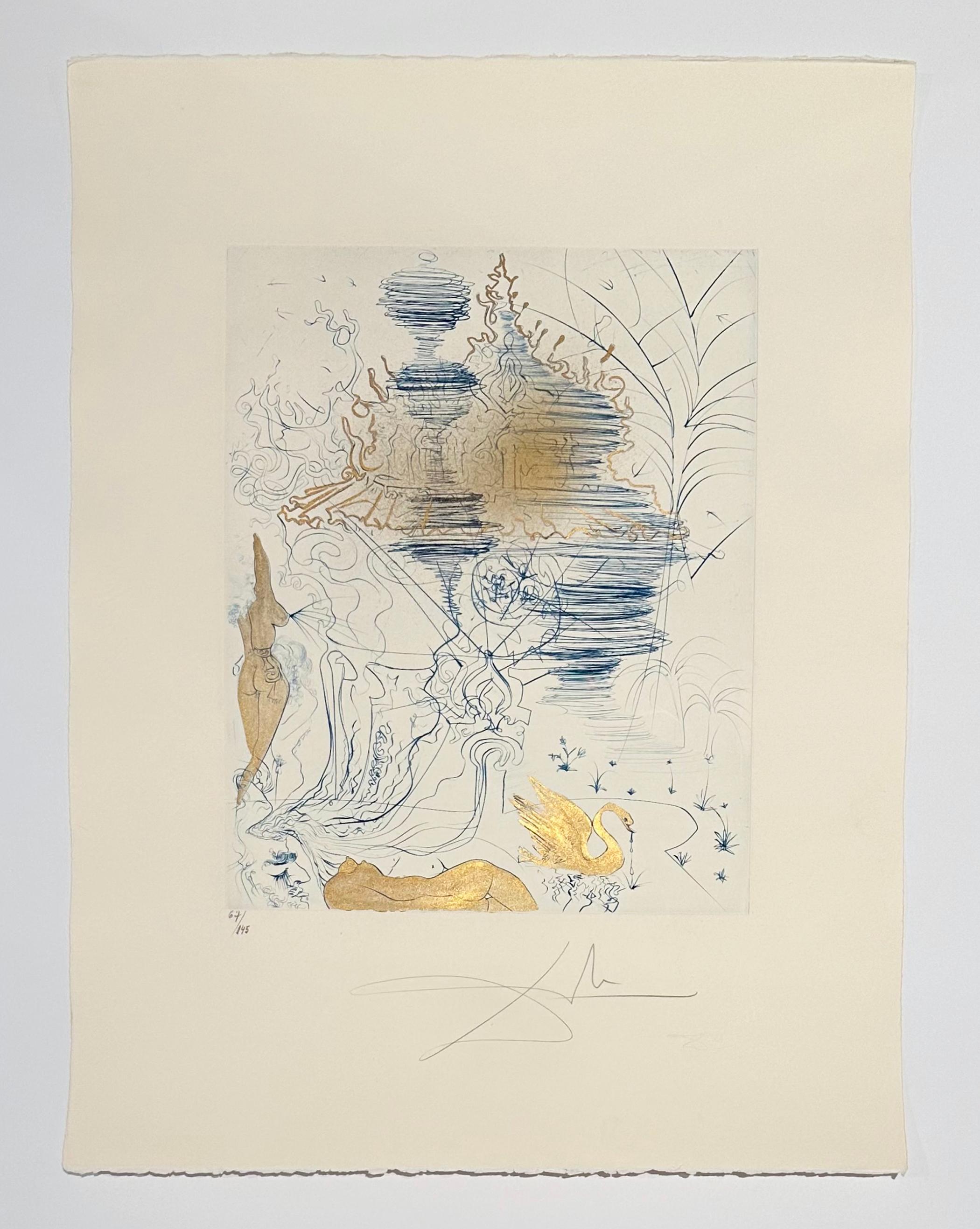 Artista: Salvador Dalí
Título: La pagoda
Portafolio: Los Hippies
Técnica: Grabado en color sobre papel Arches
Fecha: 1969
Edición: 67/145
Tamaño del marco: 31
