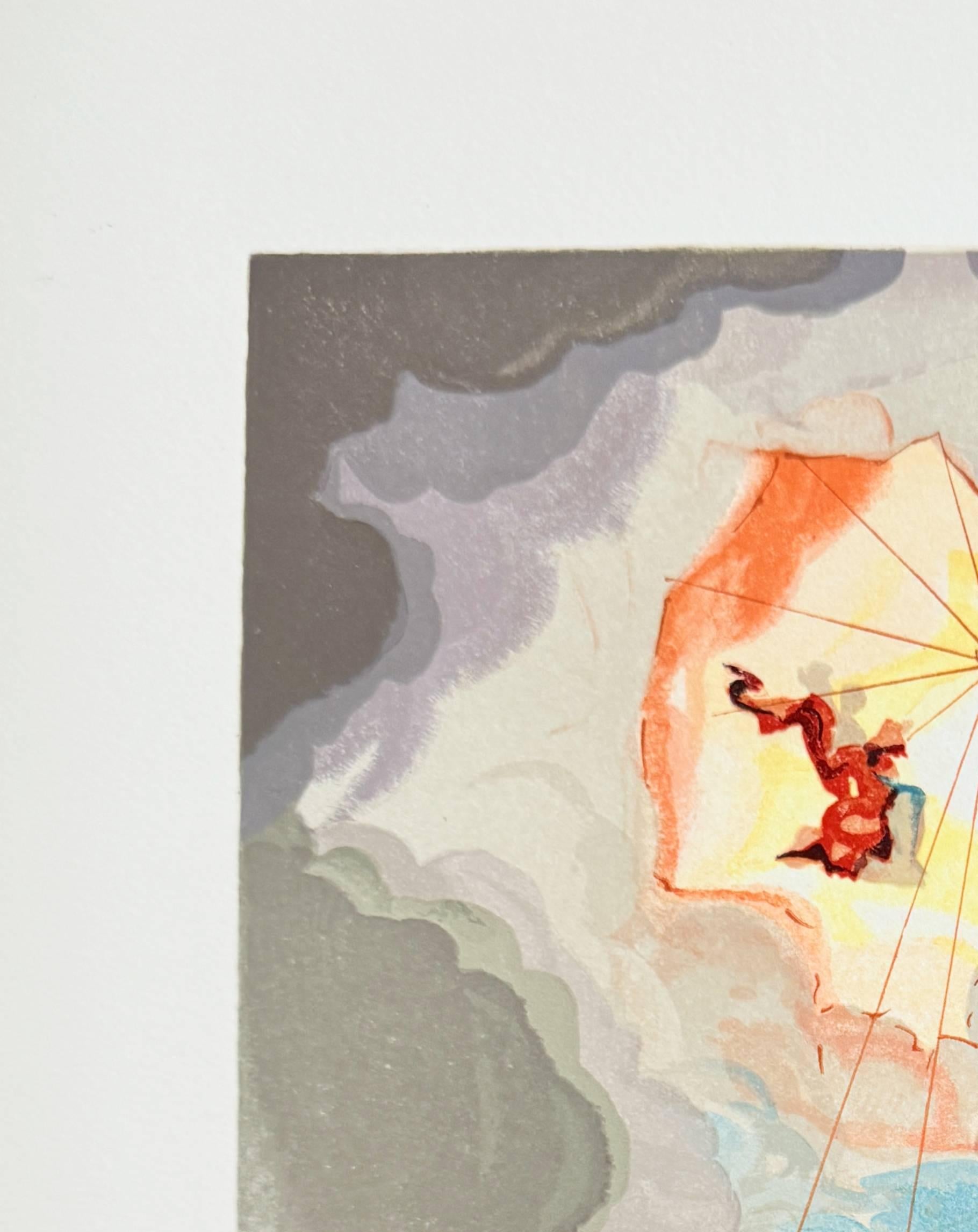 Salvador Dali (1904-1989) - The Paradise, Canto 15 - Dante's Ecstasy

Woodcut print from 1960.

Dimensions of sheet: 33 x 26.2 cm

Dimensions in frame: 53.2 x 43.2 cm

Publisher: Les Heures Claires, Paris.

Reference: Catalogue raisonne Michler &