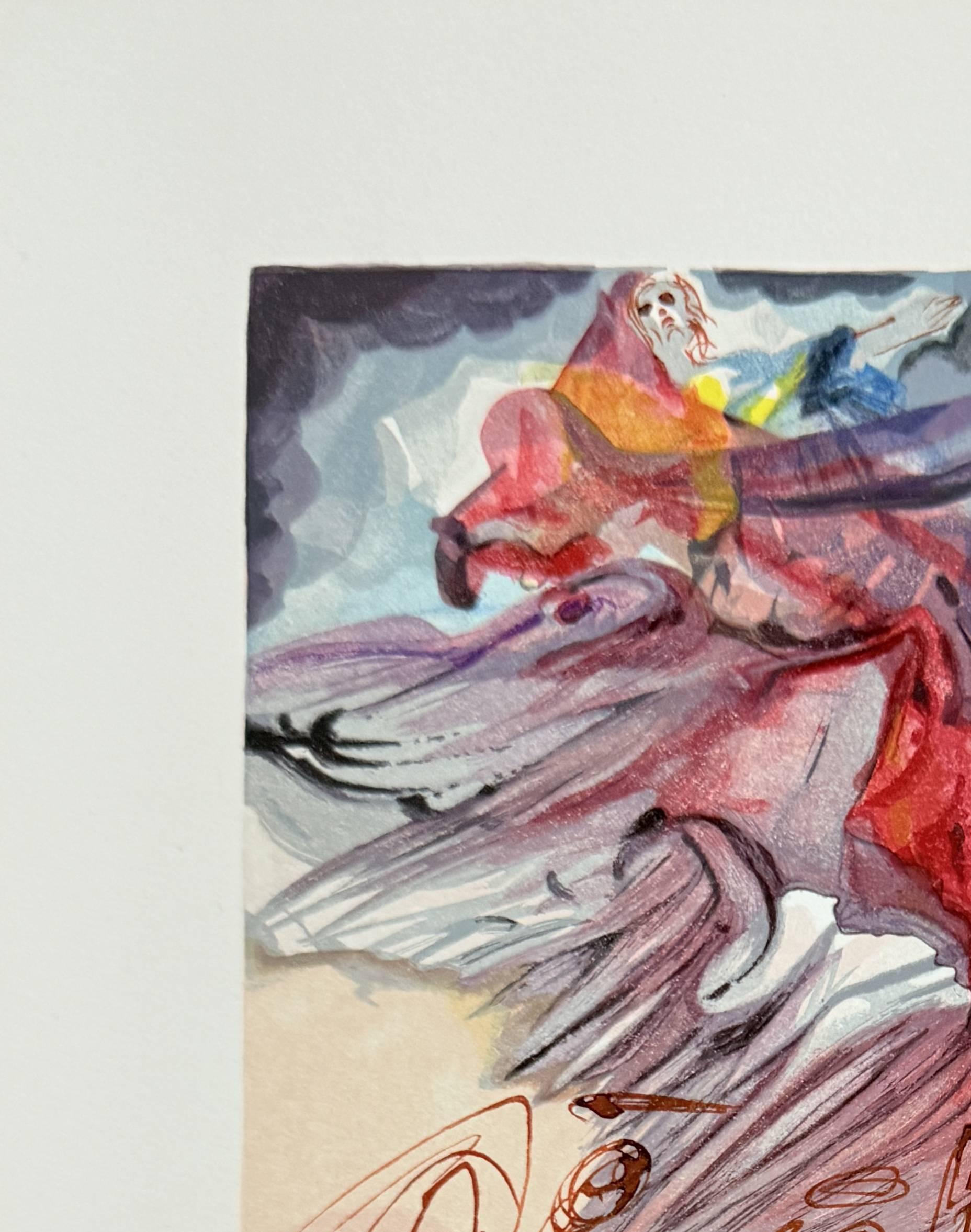 Salvador Dali (1904-1989) - The Paradise, Canto 19 - The Language of the Bird

Woodcut print from 1960.

Dimensions of sheet: 33 x 26.2 cm

Dimensions in frame: 53.2 x 43.2 cm

Publisher: Les Heures Claires, Paris.

Reference: Catalogue raisonne