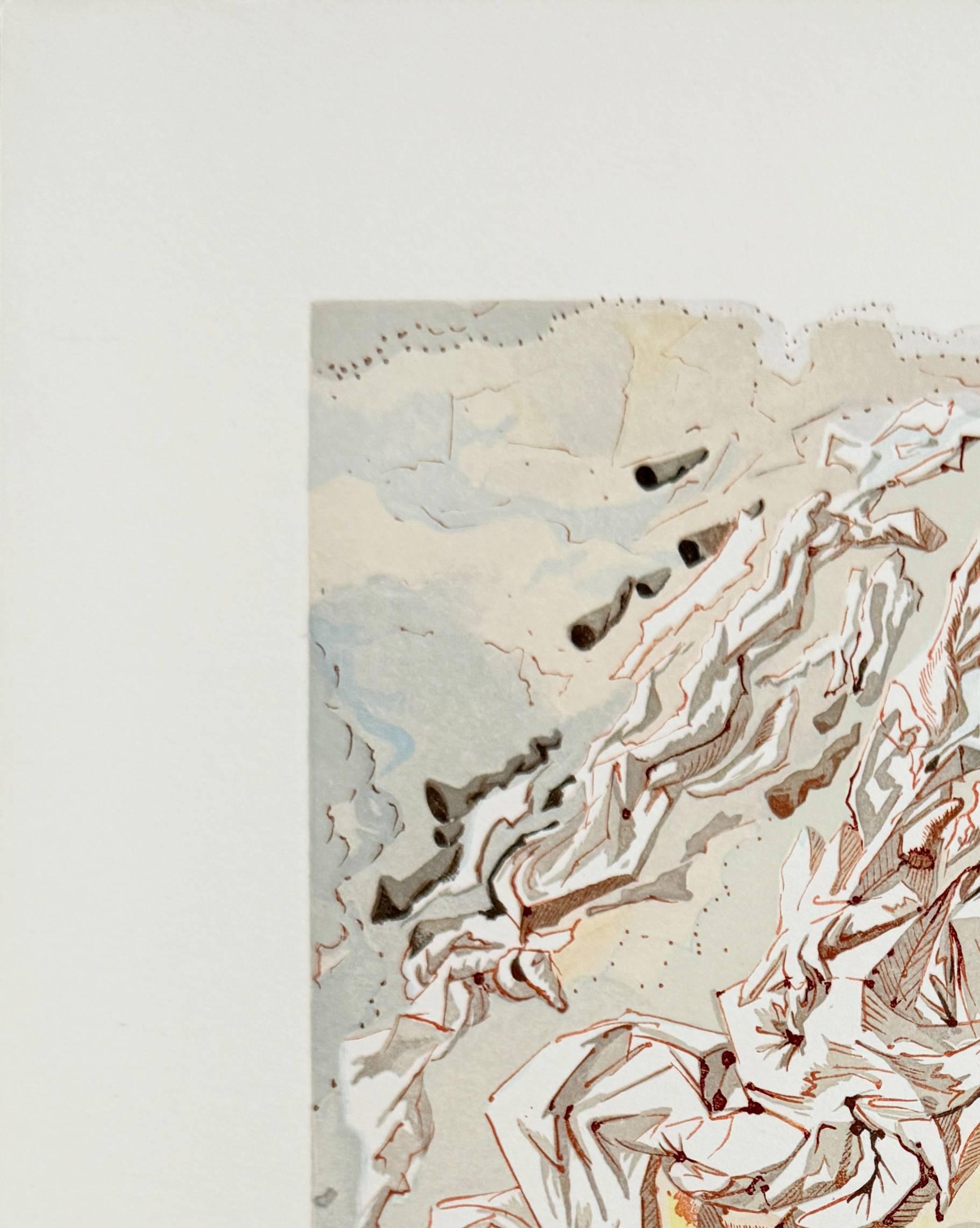 Salvador Dali (1904-1989) - The Paradise, Canto 20 - The Sixth Sphere of Jupiter

Woodcut print from 1960.

Dimensions of sheet: 33 x 26.2 cm

Dimensions in frame: 53.2 x 43.2 cm

Publisher: Les Heures Claires, Paris.

Reference: Catalogue raisonne