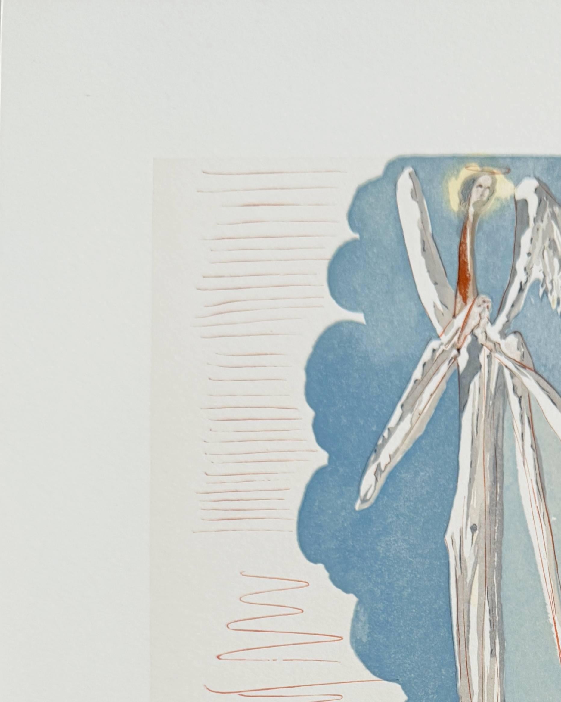 Salvador Dali (1904-1989) - The Paradise, Canto 22 - The Angel of the Seventh Sphere

Woodcut print from 1960.

Dimensions of sheet: 33 x 26.2 cm

Dimensions in frame: 53.2 x 43.2 cm

Publisher: Les Heures Claires, Paris.

Reference: Catalogue