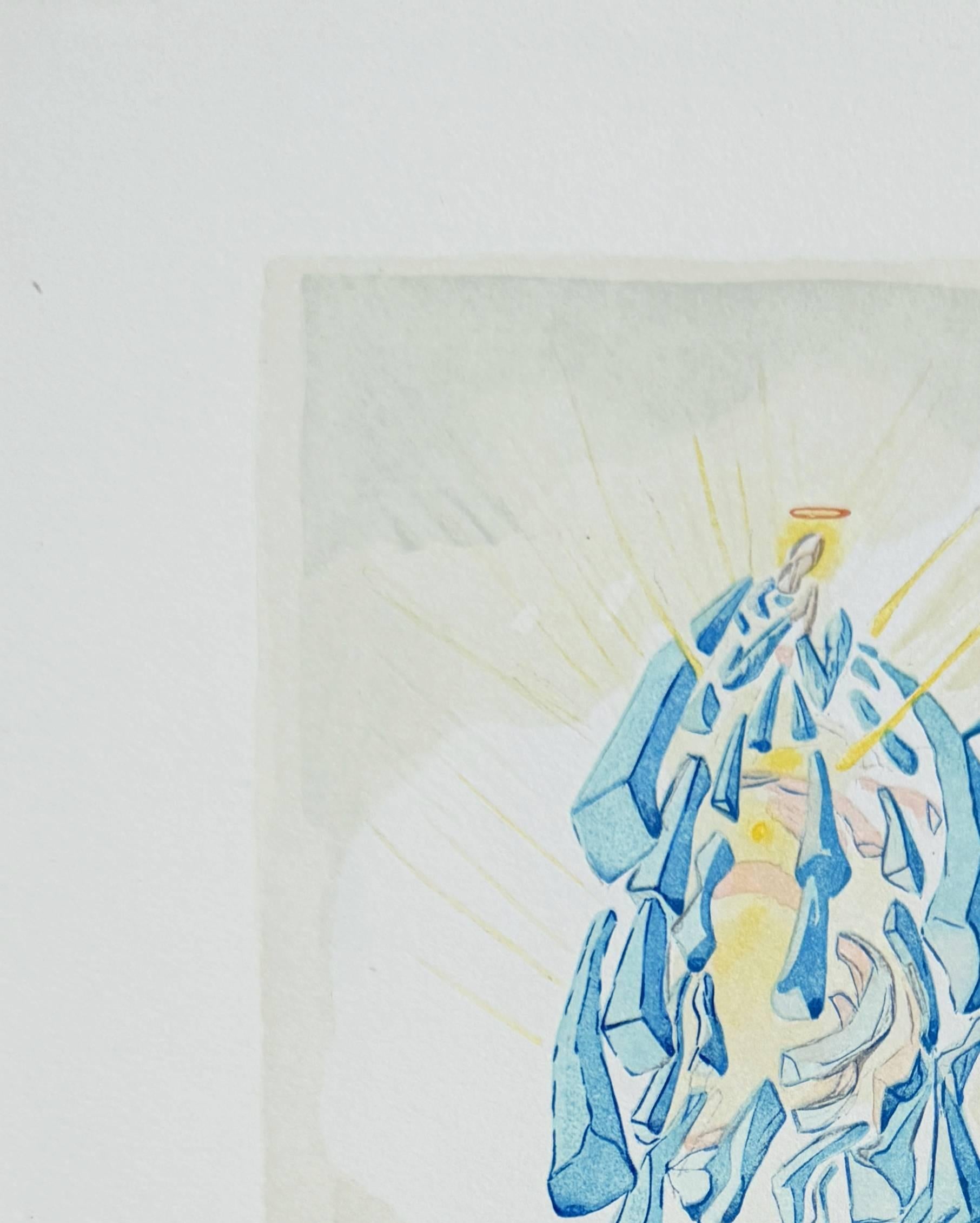 Salvador Dali (1904-1989) - Le Paradis, Canto 26 - Dante recouvre la vue

Gravure sur bois de 1960.

Dimensions de la feuille : 33 x 26,2 cm

Dimensions dans le cadre : 53,2 x 43,2 cm

Éditeur : Les Heures Claires, Paris.

Référence : Catalogue