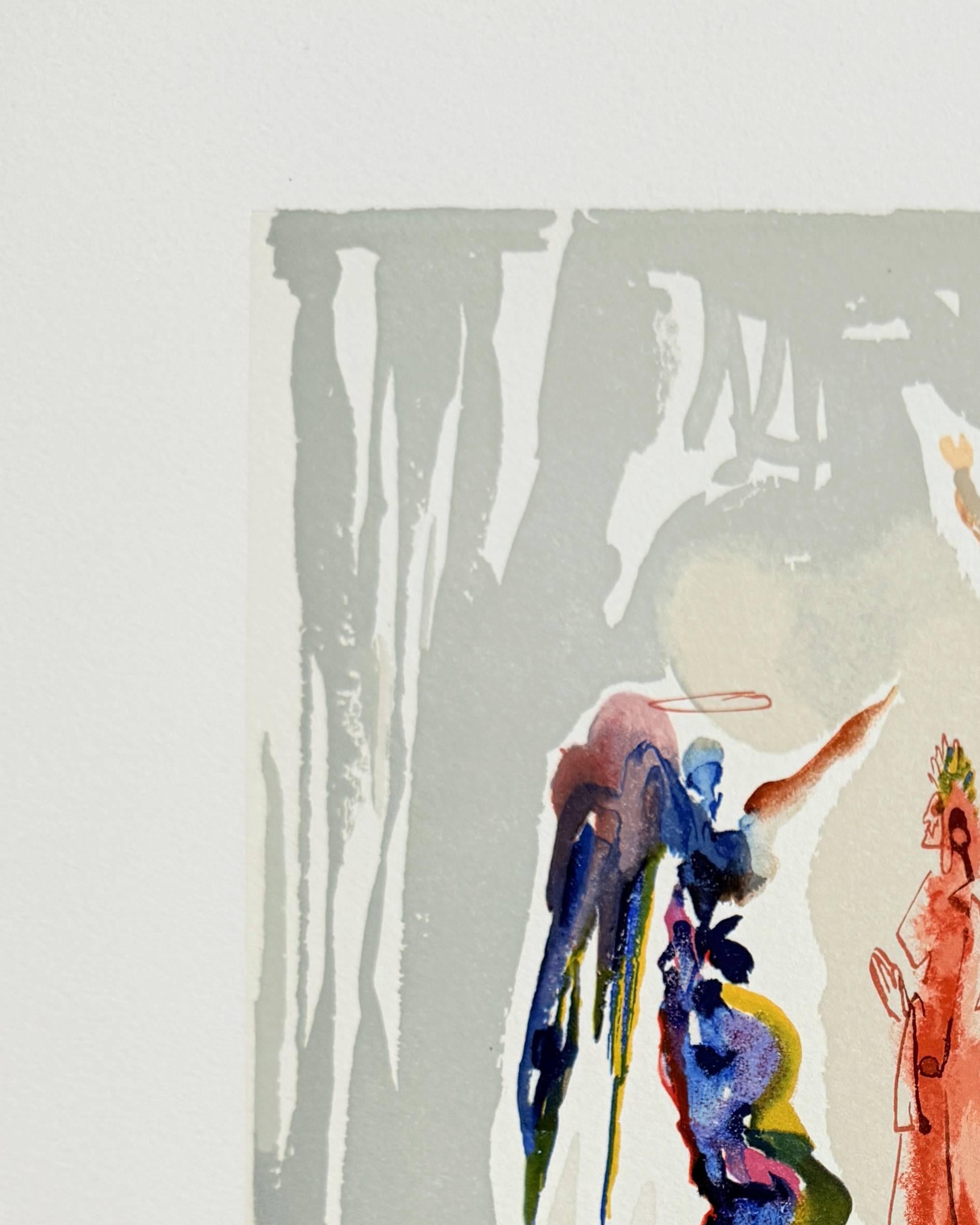 Salvador Dali (1904-1989) - The Paradise, Canto 27 - The Gloria Patri

Woodcut print from 1960.

Dimensions of sheet: 33 x 26.2 cm

Dimensions in frame: 53.2 x 43.2 cm

Publisher: Les Heures Claires, Paris.

Reference: Catalogue raisonne Michler &