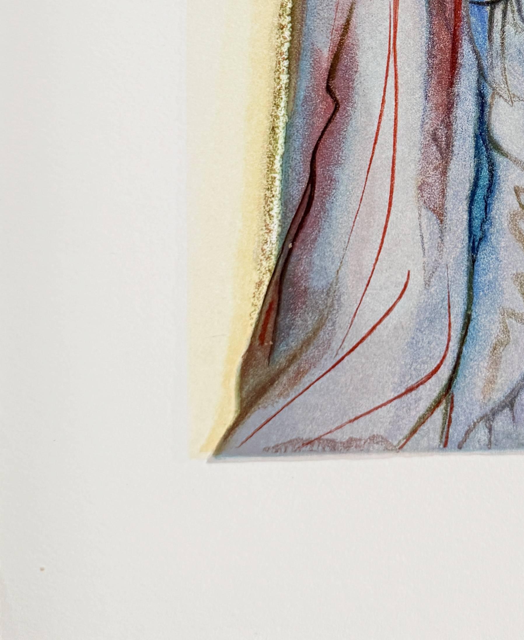 Salvador Dali (1904-1989) - The Paradise, Canto 32 - Preparation for Final Prayer

Woodcut print from 1960.

Dimensions of sheet: 33 x 26.2 cm

Dimensions in frame: 53.2 x 43.2 cm

Publisher: Les Heures Claires, Paris.

Reference: Catalogue raisonne