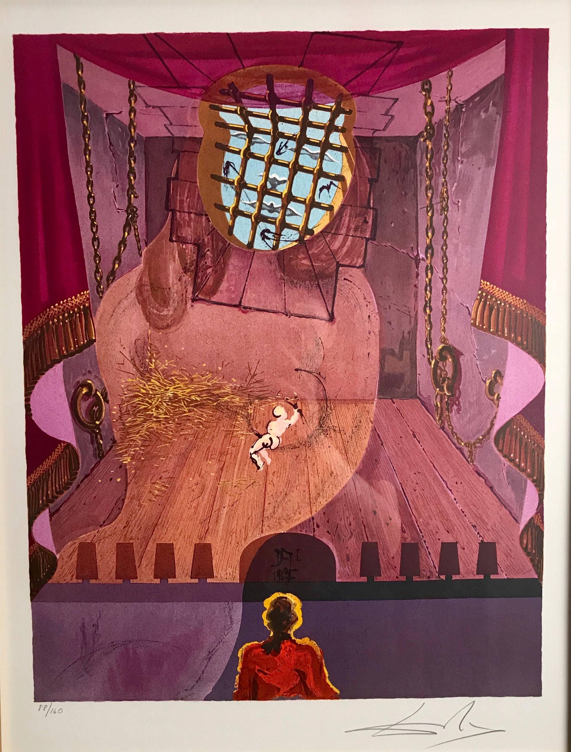 Salvador Dalí Figurative Print - The Prison from "The Marquis de Sade, " lithograph, hand signed 