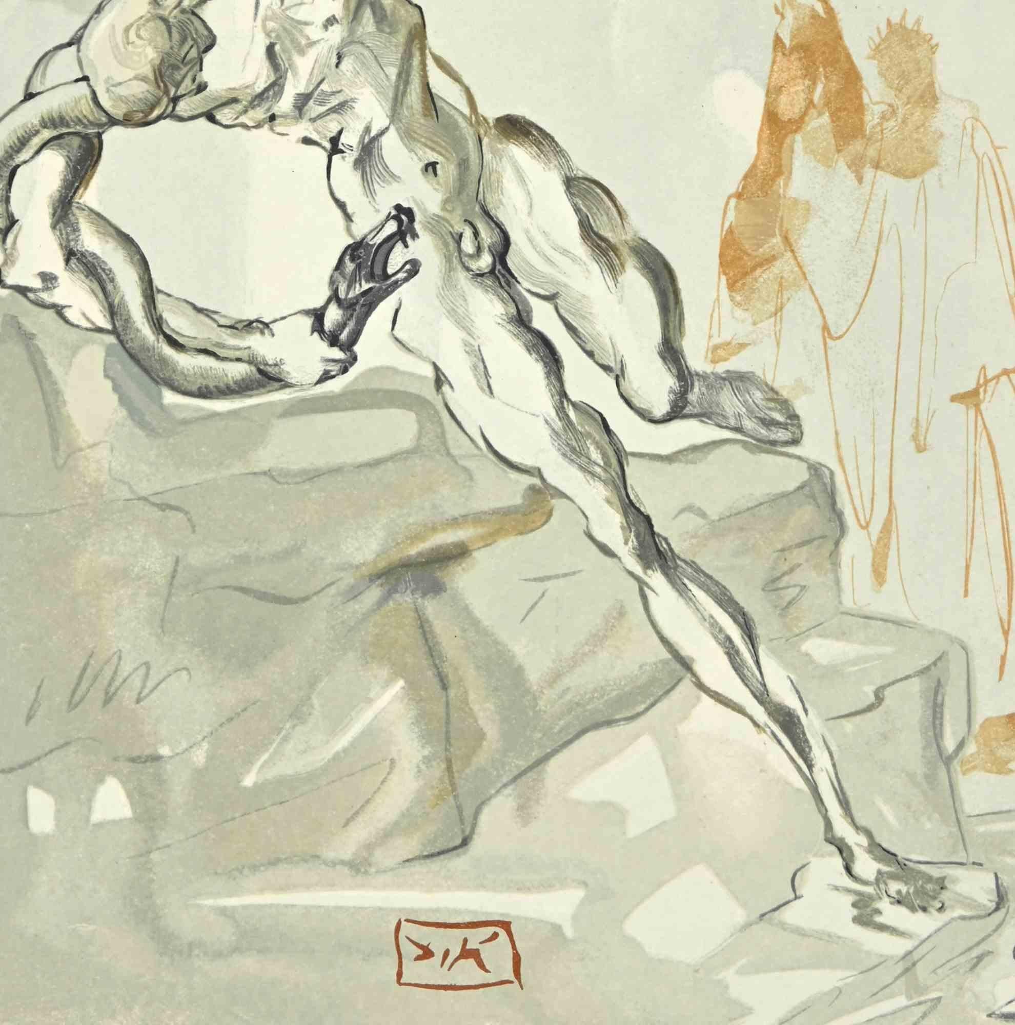 The Punishment of Vanni Fucci – Holzschnittdruck – 1963 – Print von Salvador Dalí