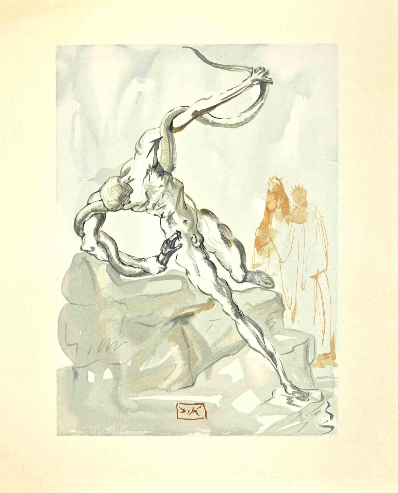 Salvador Dalí Print - The Punishment of Vanni Fucci - Woodcut print - 1963