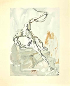 Vintage The Punishment of Vanni Fucci - Woodcut print - 1963