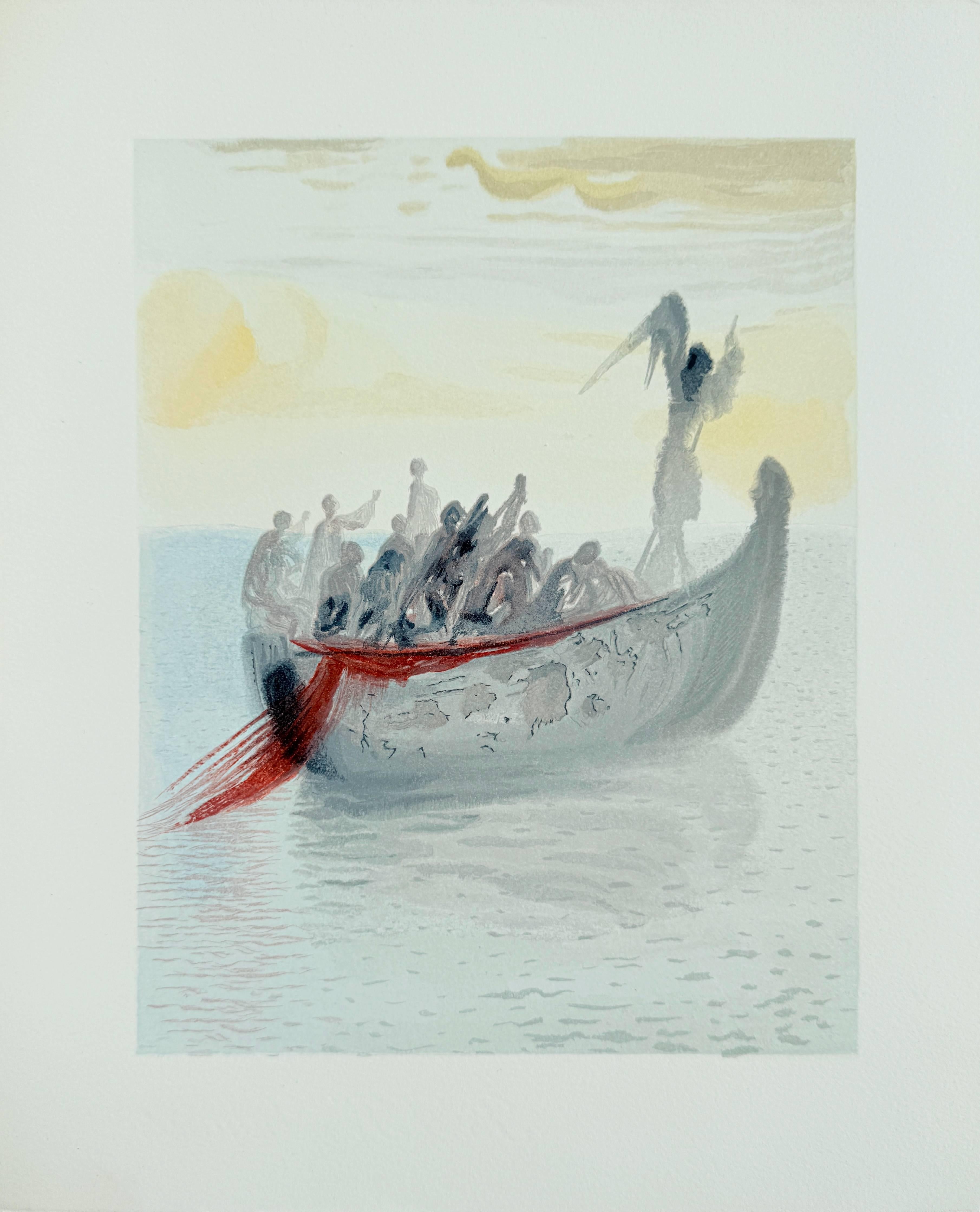 The Purgatory, Canto 2 - La Barque du Nocher - Modern Art by Salvador Dalí