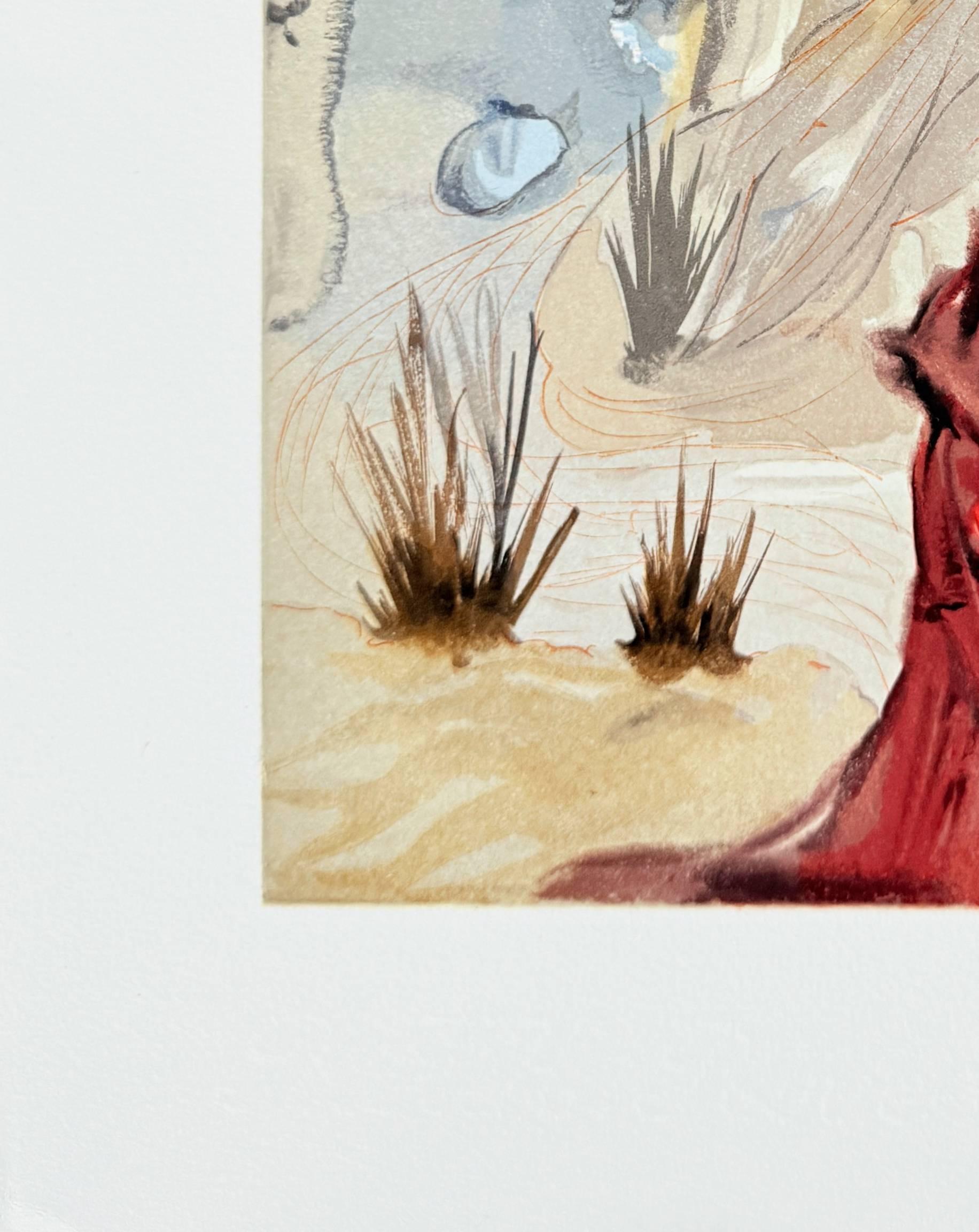 Salvador Dali (1904-1989) - The Purgatory, Canto 28  - The Divine Forest

Woodcut print from 1960.

Dimensions of sheet: 33 x 26.2 cm

Dimensions in frame: 53.2 x 43.2 cm

Publisher: Les Heures Claires, Paris.

Reference: Catalogue raisonne Michler