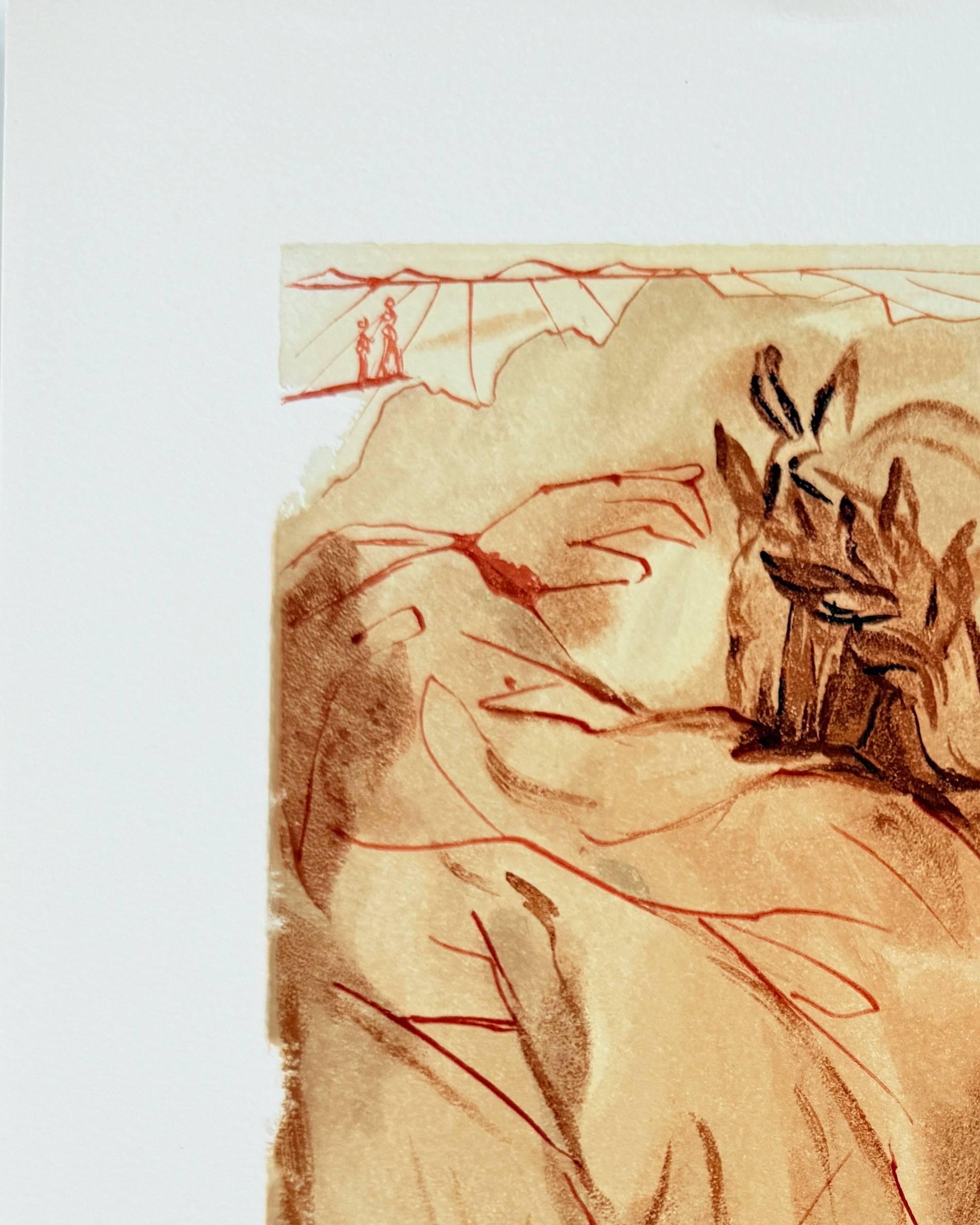 Salvador Dali (1904-1989) - The Purgatory, Canto 30 - Announcement of Great Event

Woodcut print from 1960.

Dimensions of sheet: 33 x 26.2 cm

Dimensions in frame: 53.2 x 43.2 cm

Publisher: Les Heures Claires, Paris.

Reference: Catalogue raisonne