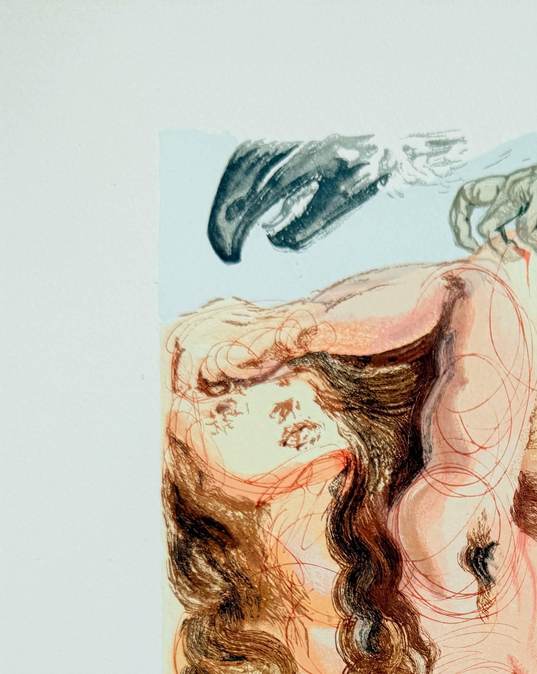 Salvador Dali (1904-1989) - The Purgatory, Canto 9 - The Dream

Woodcut print from 1960.

Dimensions of sheet: 33 x 26.2 cm

Dimensions in frame: 53.2 x 43.2 cm

Publisher: Les Heures Claires, Paris.

Reference: Catalogue raisonne Michler &