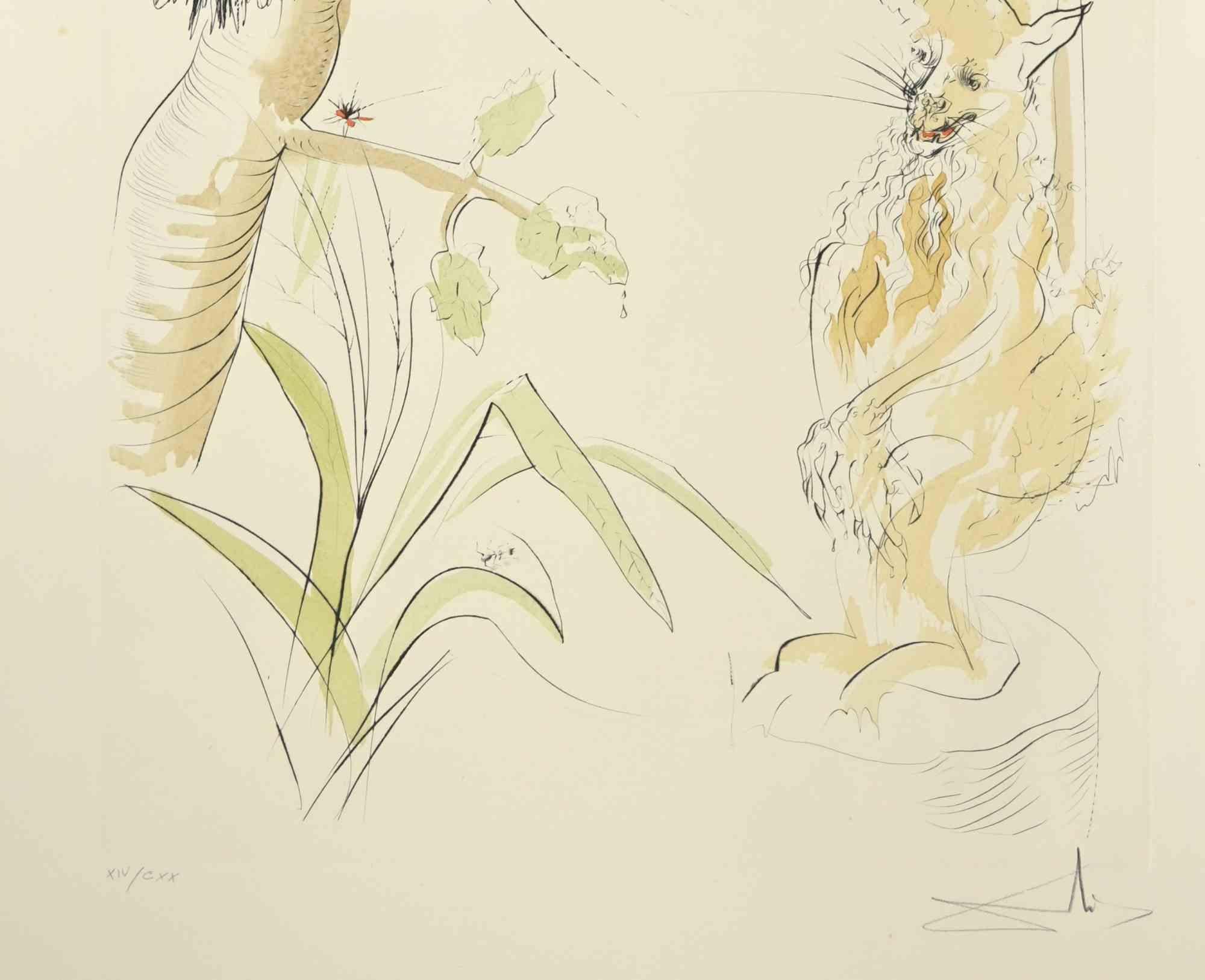 The Raven and the Fox - Gravure à l'eau-forte  - 1974 - Print de Salvador Dalí