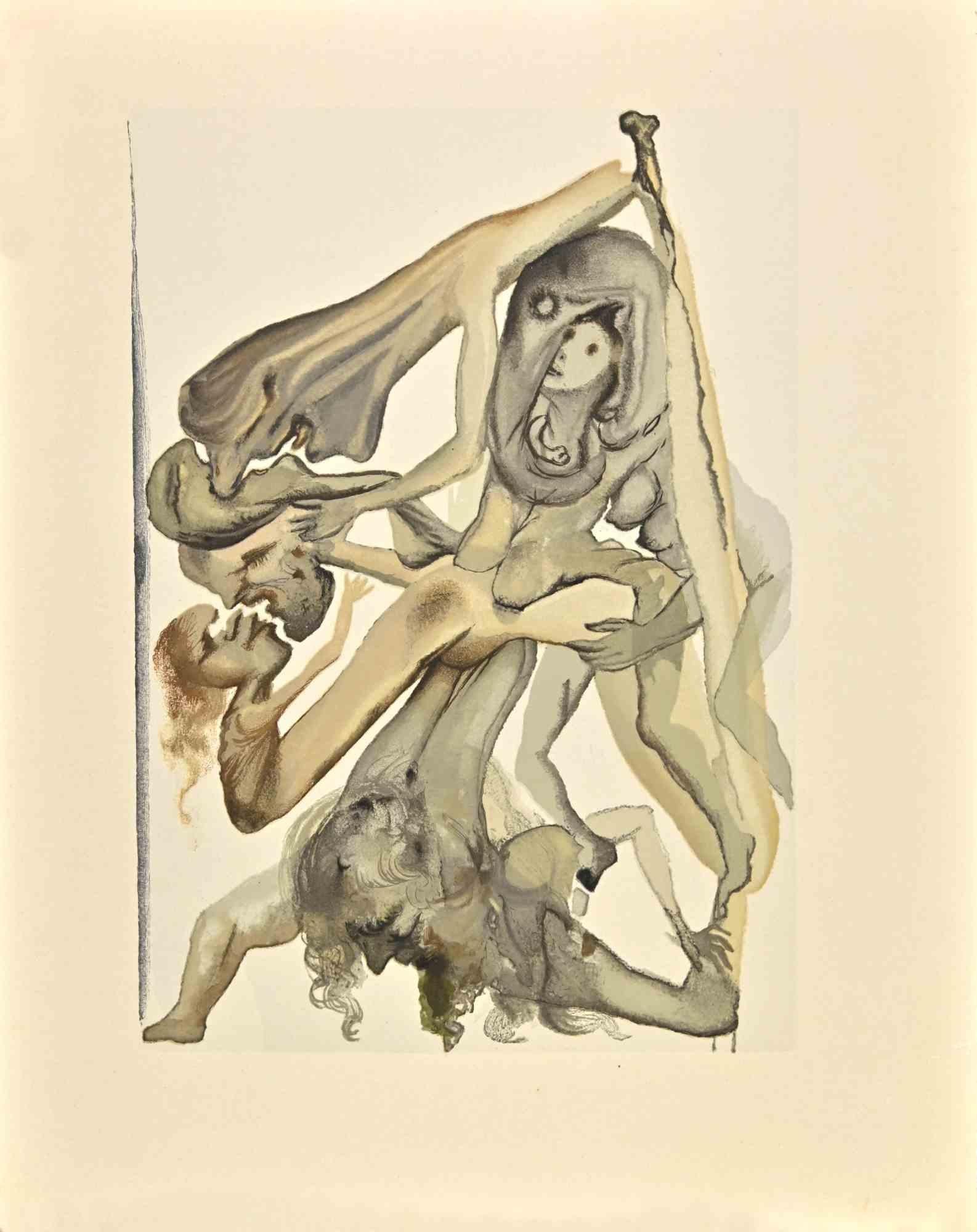 Salvador Dalí Figurative Print - The Rebellious Souls - Woodcut Print i- 1963