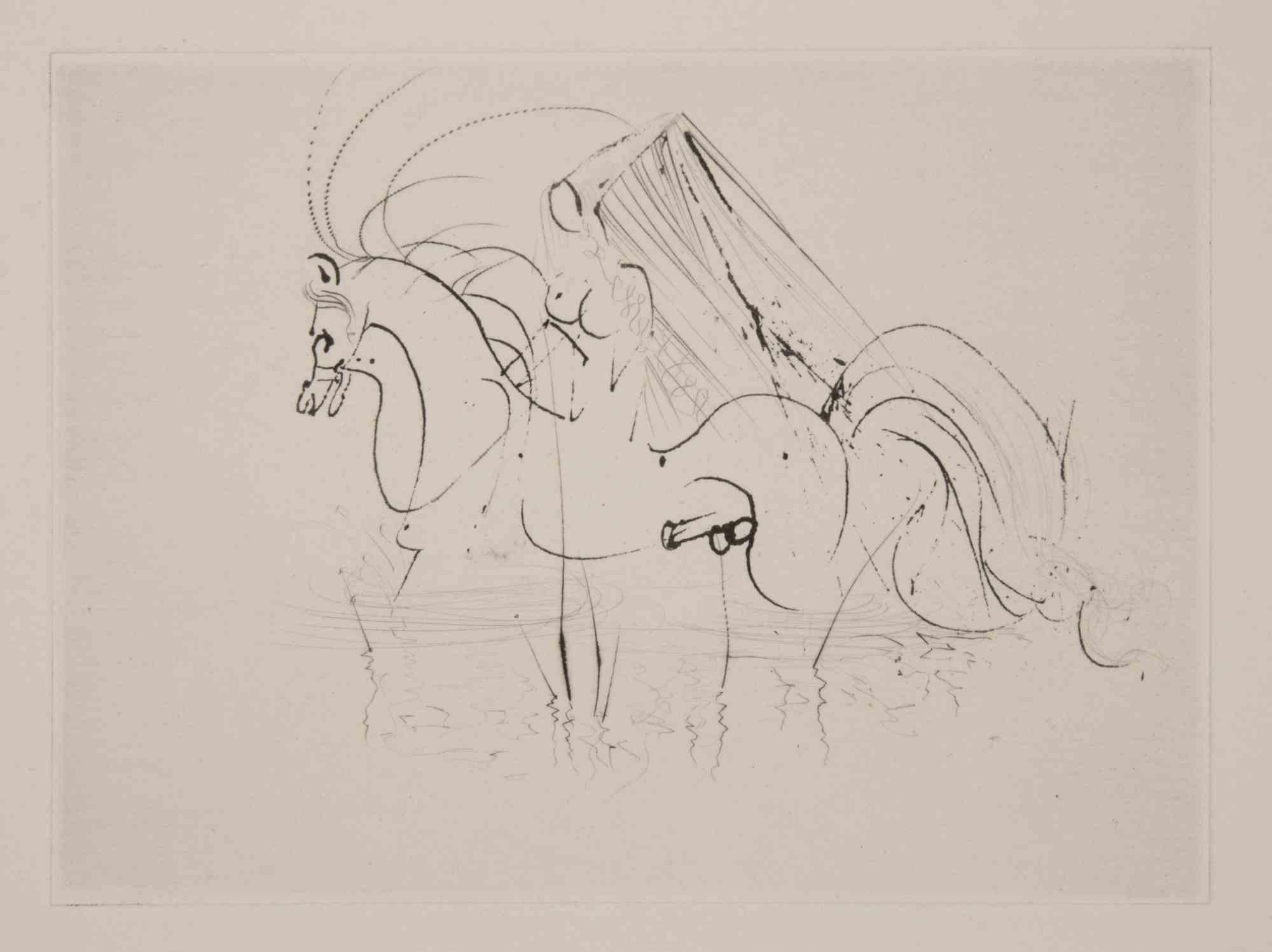 Figurative Print di Salvador Dalí - La corsa - Acquaforte - 1968