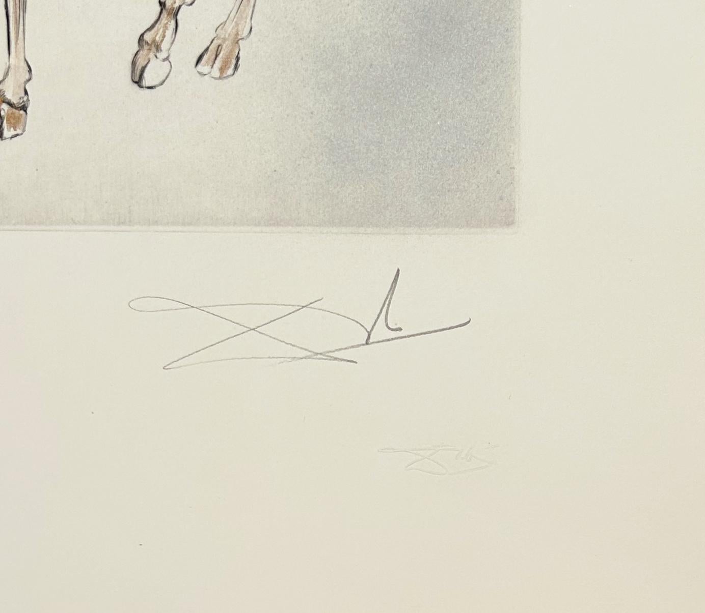 Artist: Salvador Dali
Title: The sacred cow
Portfolio: The Hippies
Medium: Color etching on Arches
Date: 1969
Edition: 43/145
Frame Size: 31