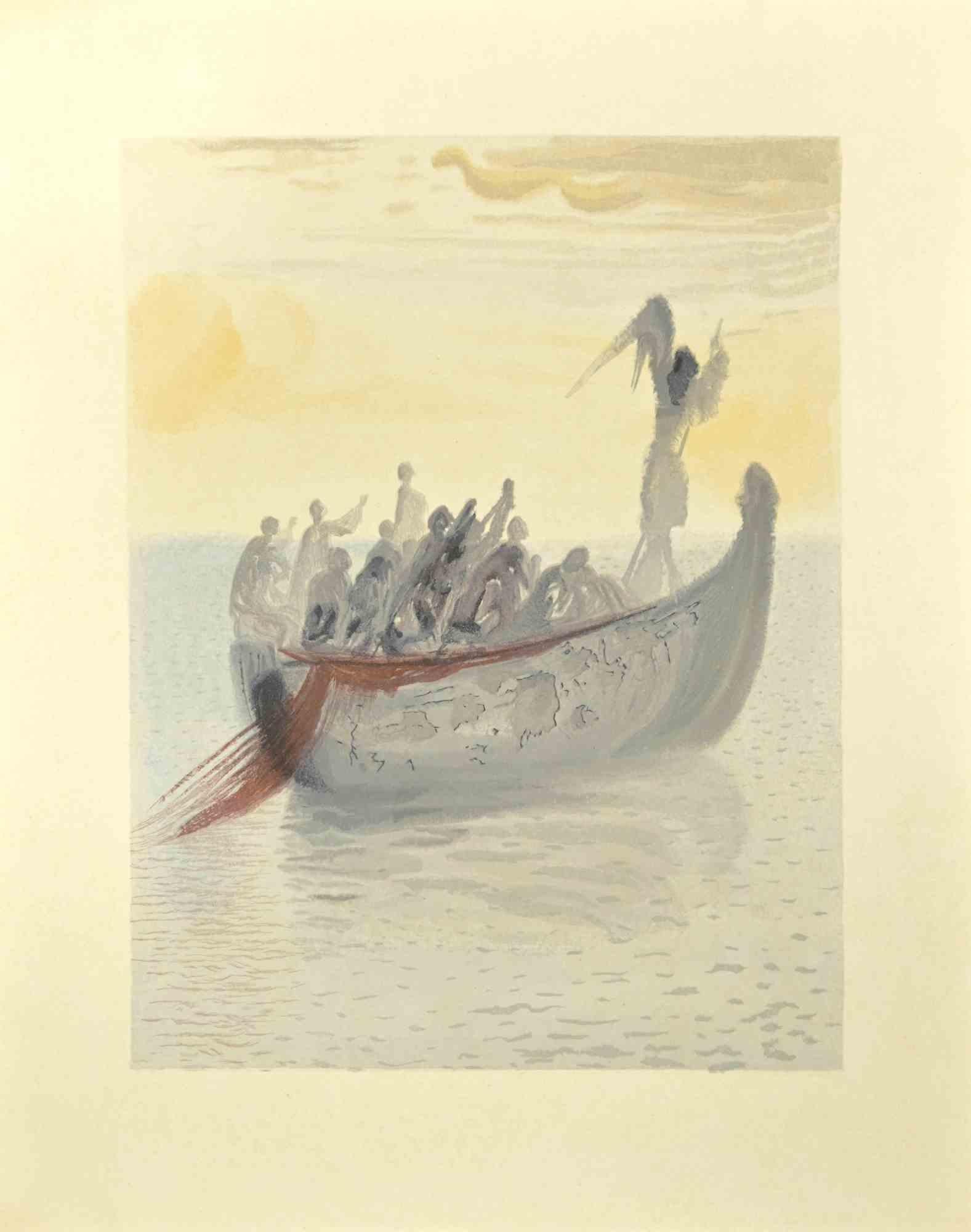 Salvador Dalí Figurative Print - The Ship of Souls - Woodcut  - 1963