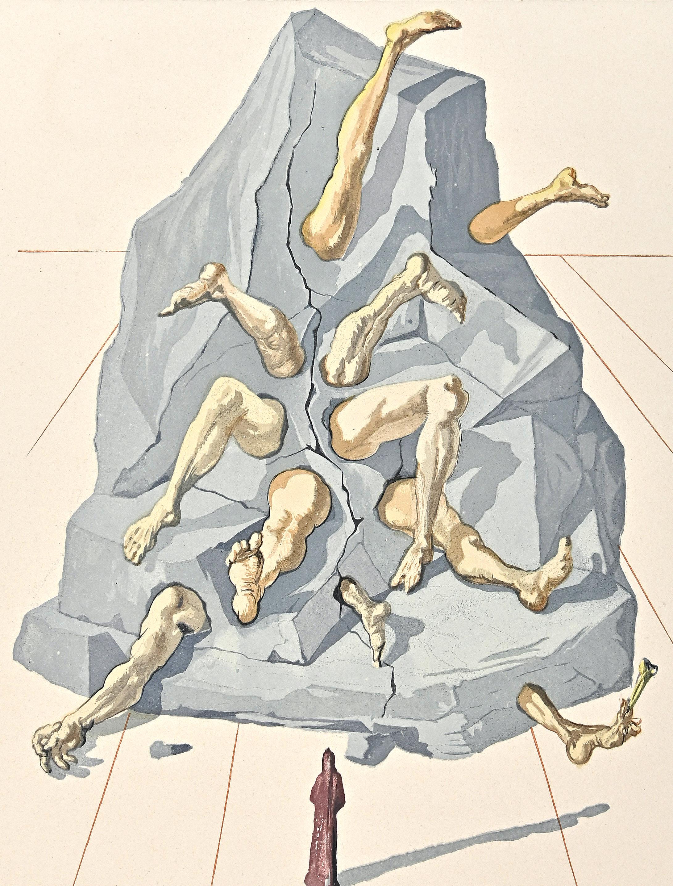 The Simonists - Original Woodcut Print attr. to Salvador Dalì - 1963 - White Figurative Print by Salvador Dalí