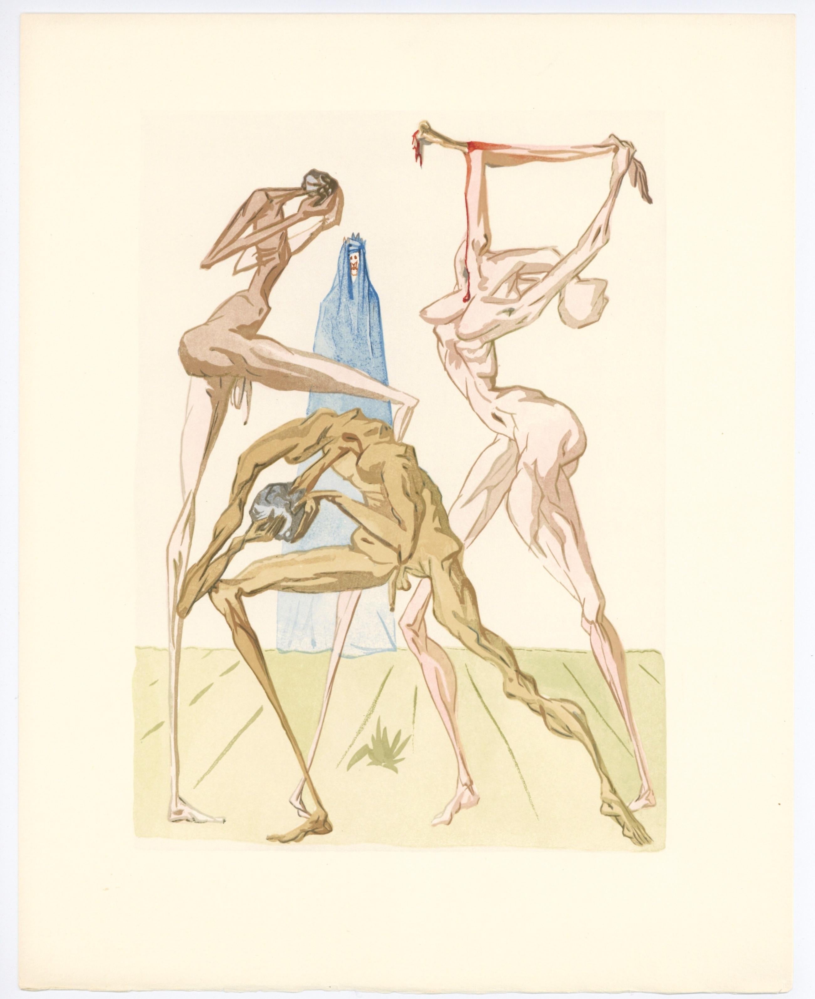 "The Sodomites" Divine Comedy woodblock engraving  - Print by Salvador Dalí