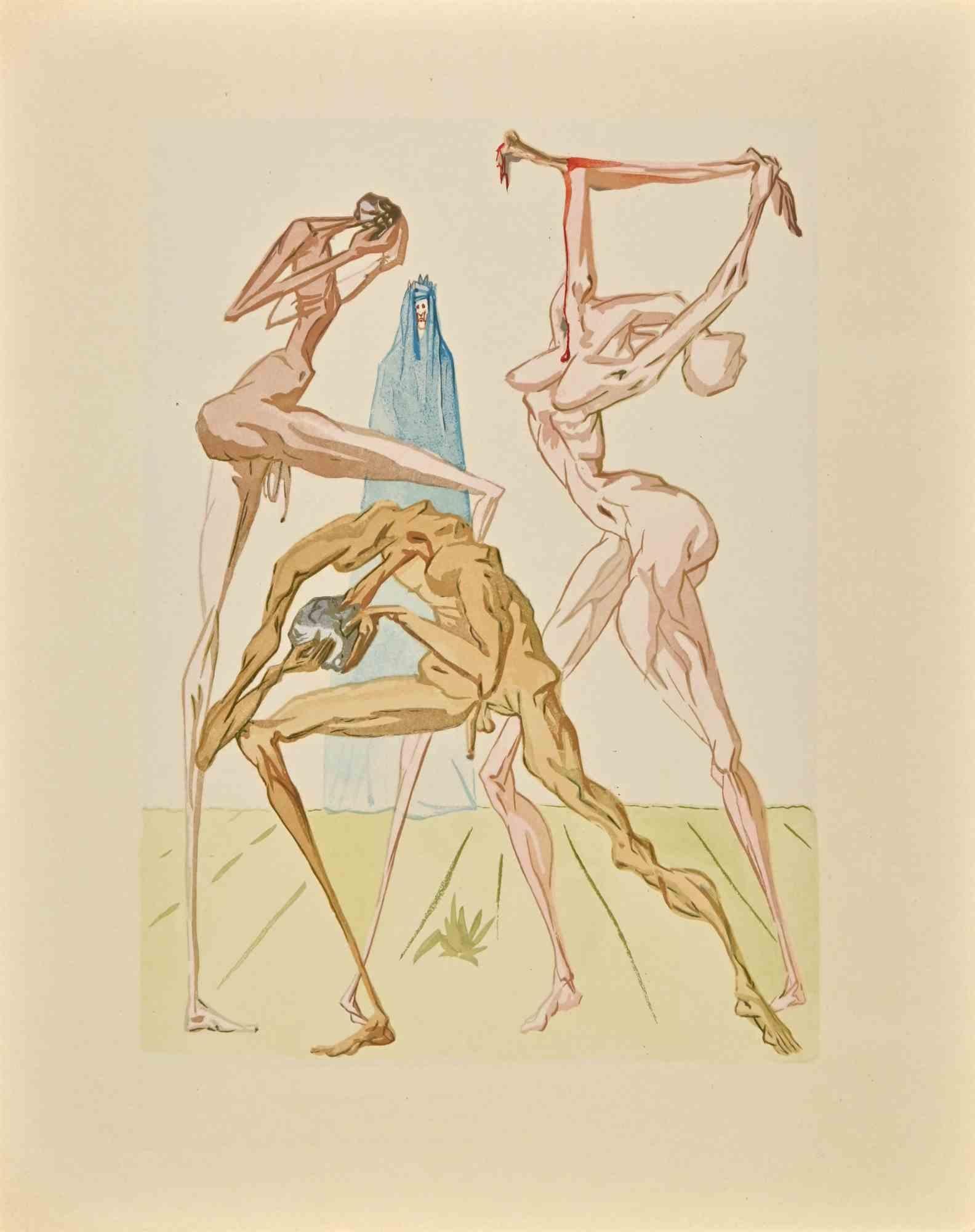 Salvador Dalí Figurative Print - The Sodomites - Woodcut Print - 1963