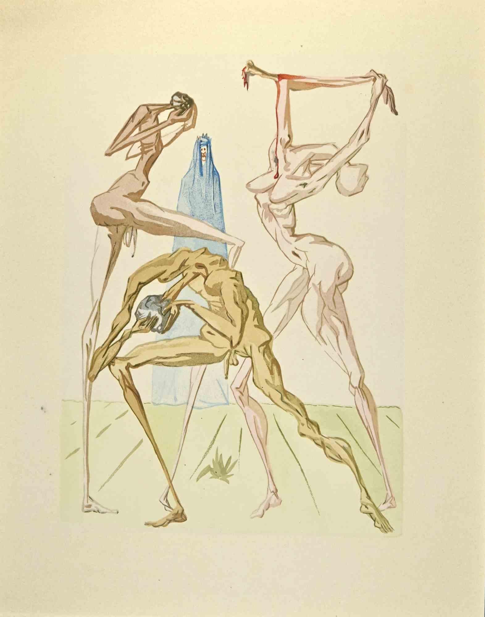 Salvador Dalí Print - The Sodomites - Woodcut print - 1963