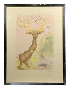 The Stag Reflected in the Water - Original Etching by S. Dali - 1974