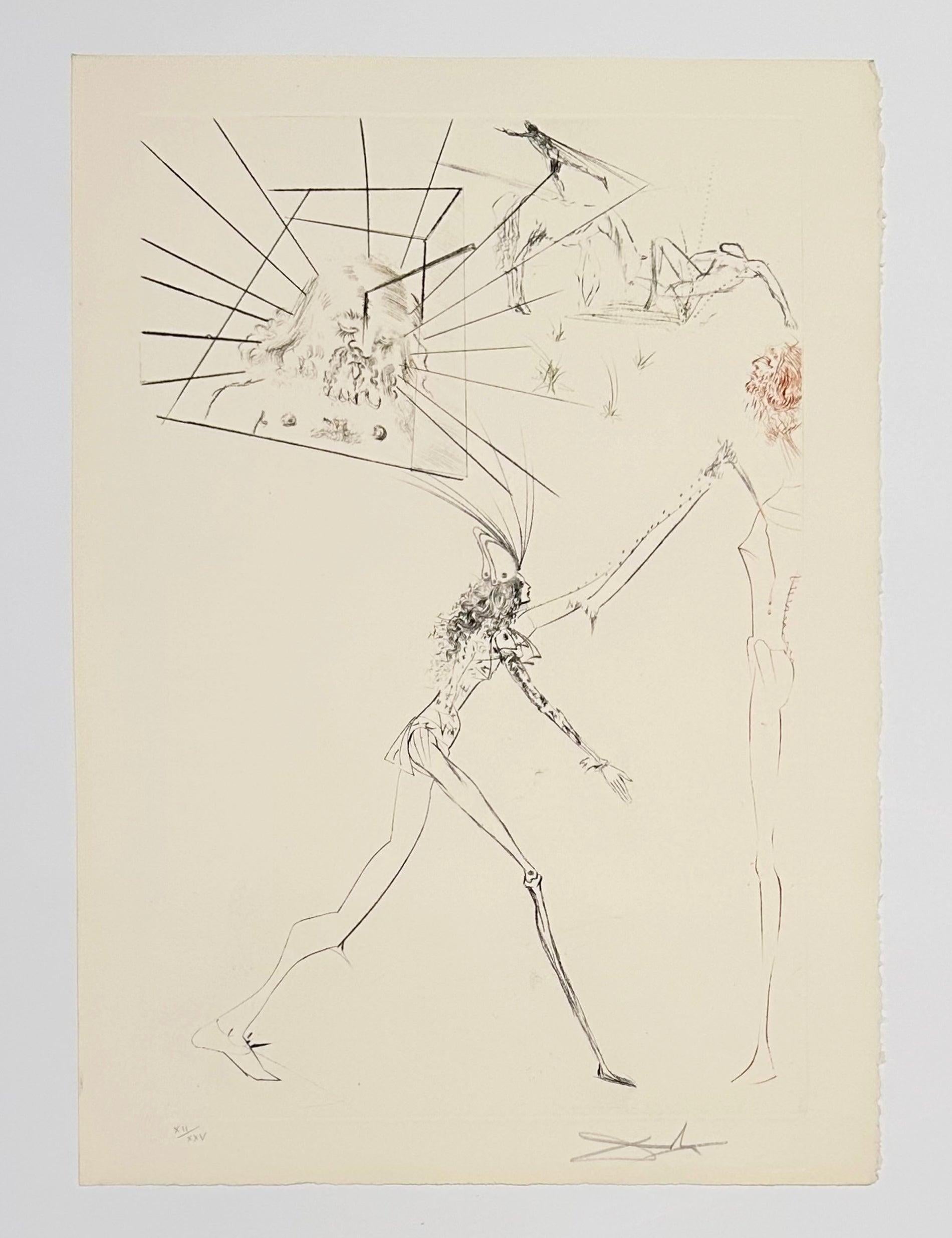 Artist: Salvador Dali
Title: The Three Bad Barons
Portfolio: Tristan and Iseult
Medium: Color engraving
Year: 1970
Edition: XII/XXV
Frame Size: 25 1/4