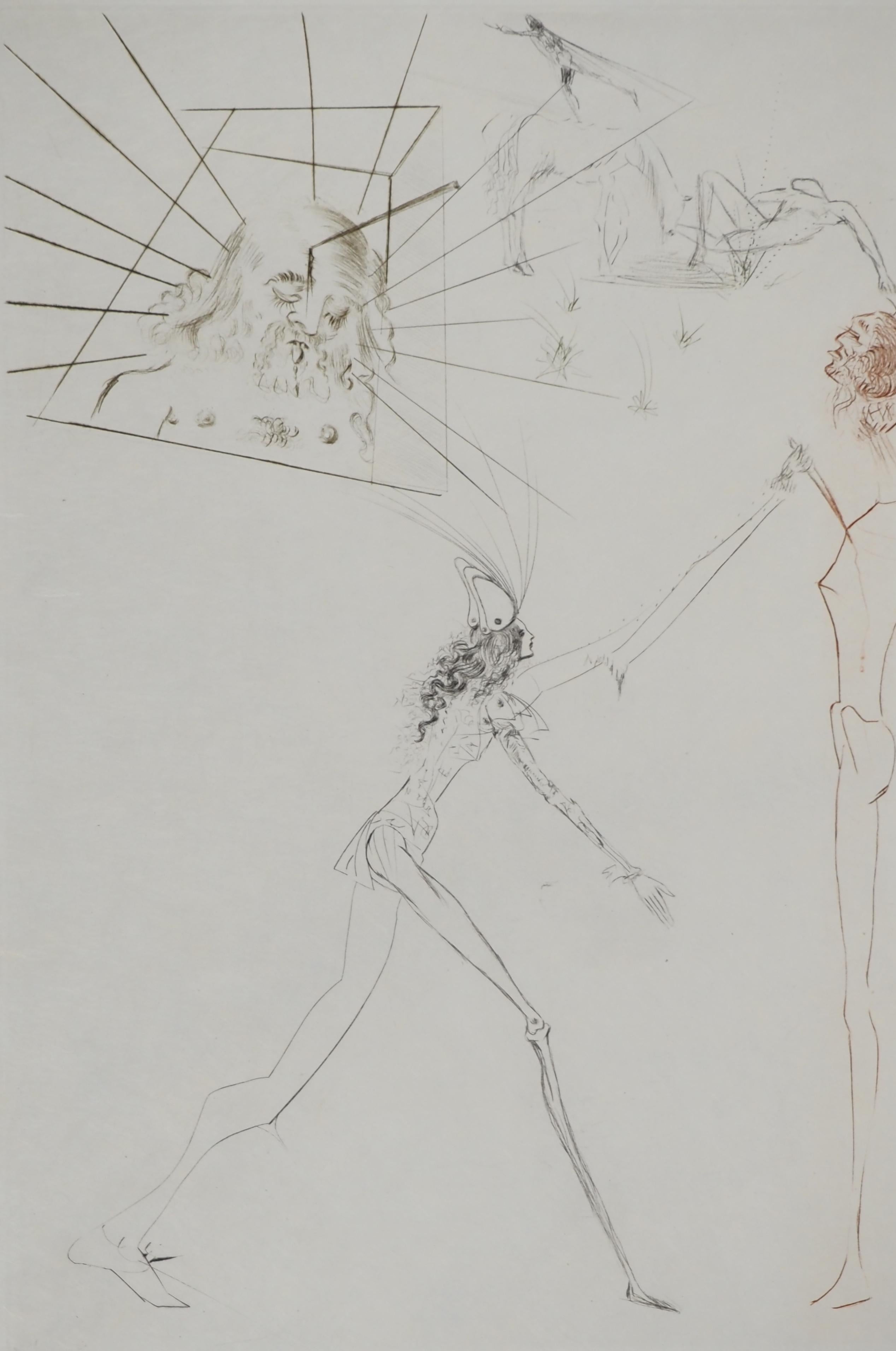 Los tres malos barones - Grabado original firmado a mano (Campo #70-10 O) - Print Surrealista de Salvador Dalí