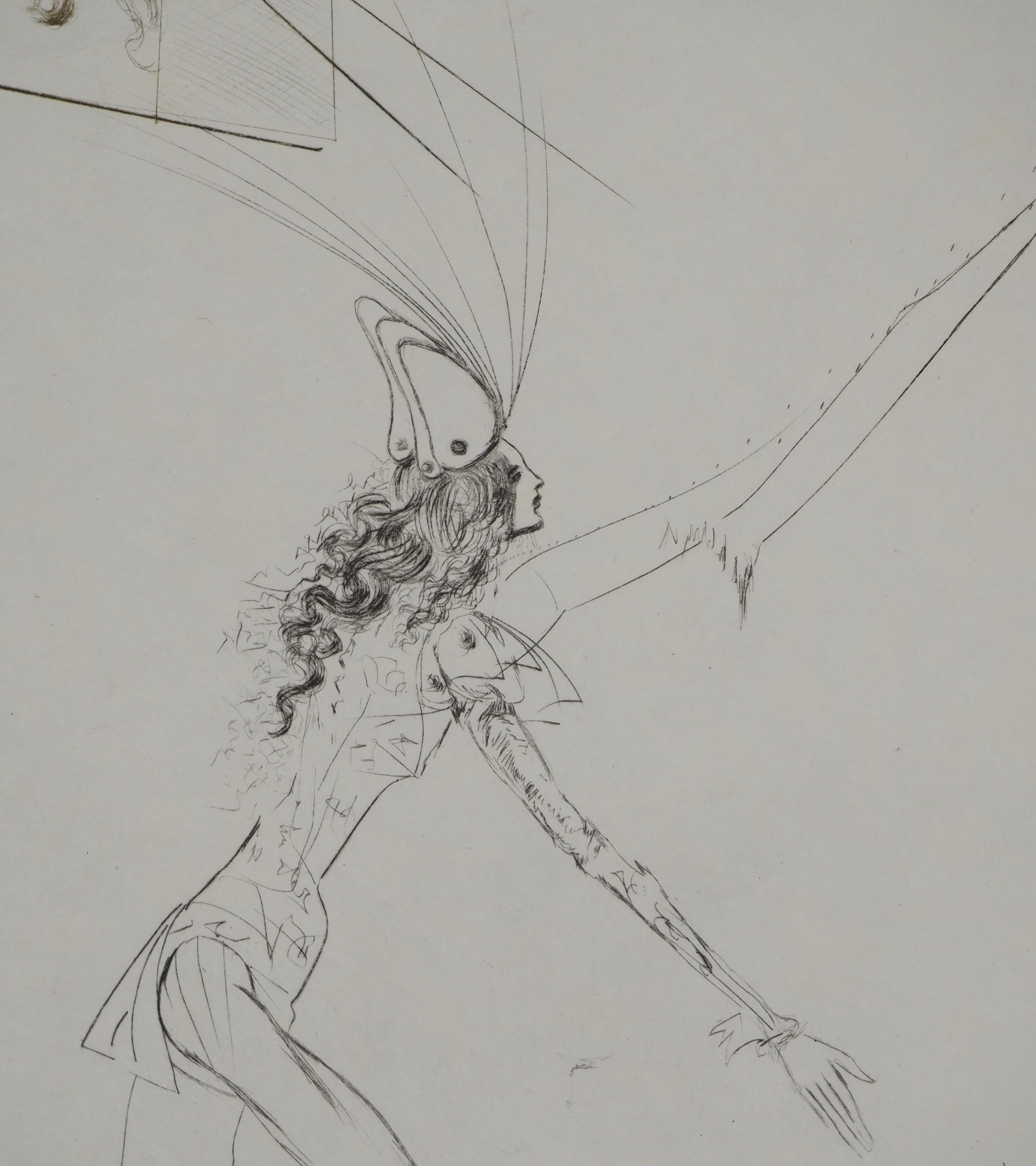 Los tres malos barones - Grabado original firmado a mano (Campo #70-10 O) - Figurative Print Gris de Salvador Dalí