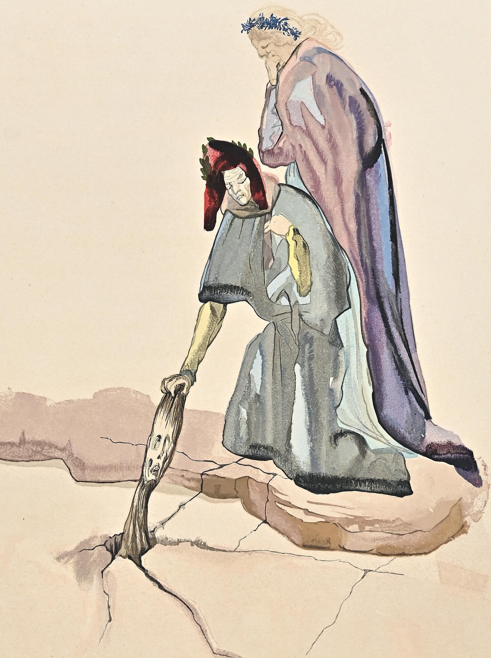Il Traditore di Montaperti - Stampa xilografica originale attribuita a Salvador Dalì - 1963 - Print di Salvador Dalí