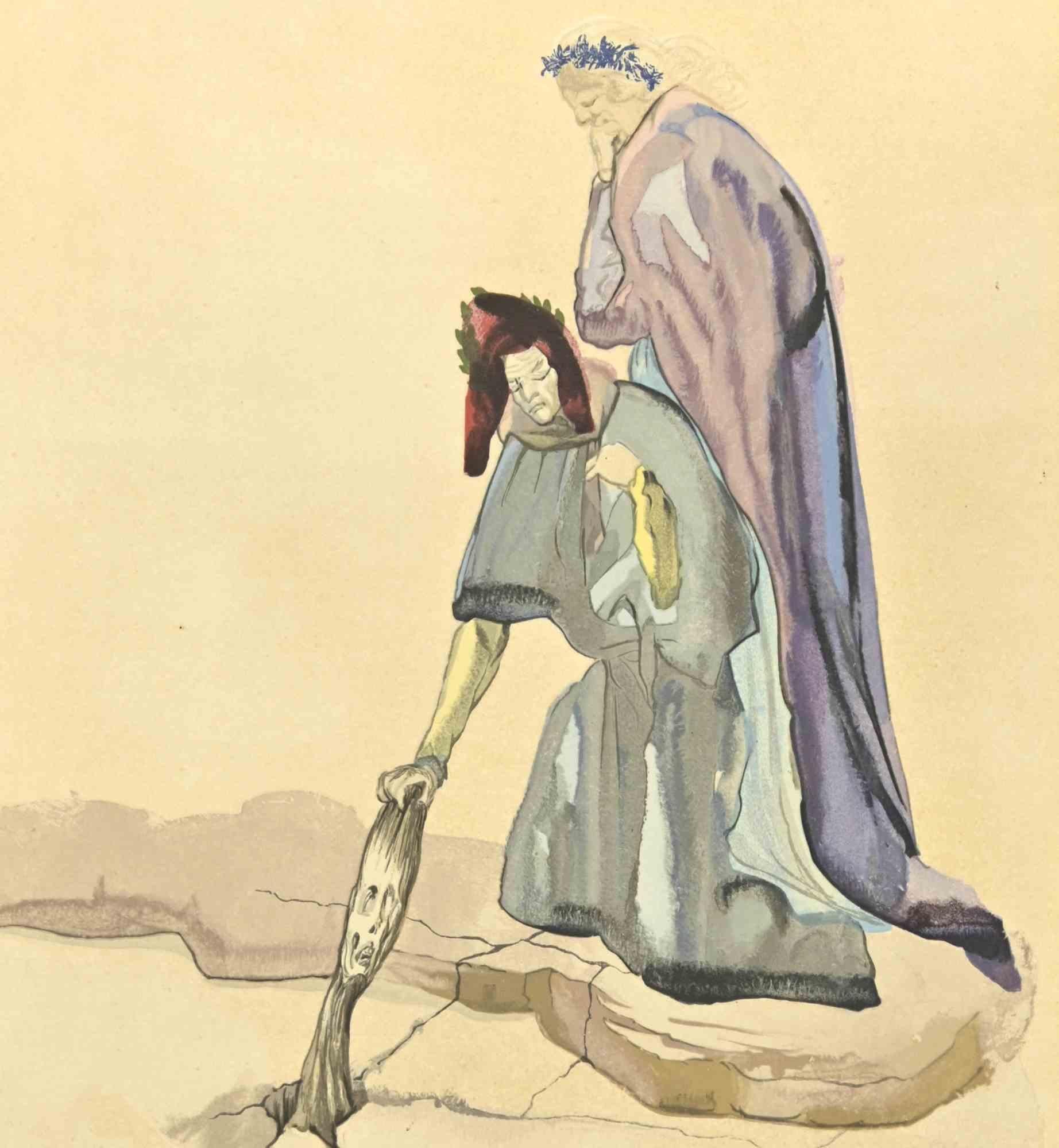 The Traitor of Montaperti – Holzschnitt – 1963 (Surrealismus), Print, von Salvador Dalí