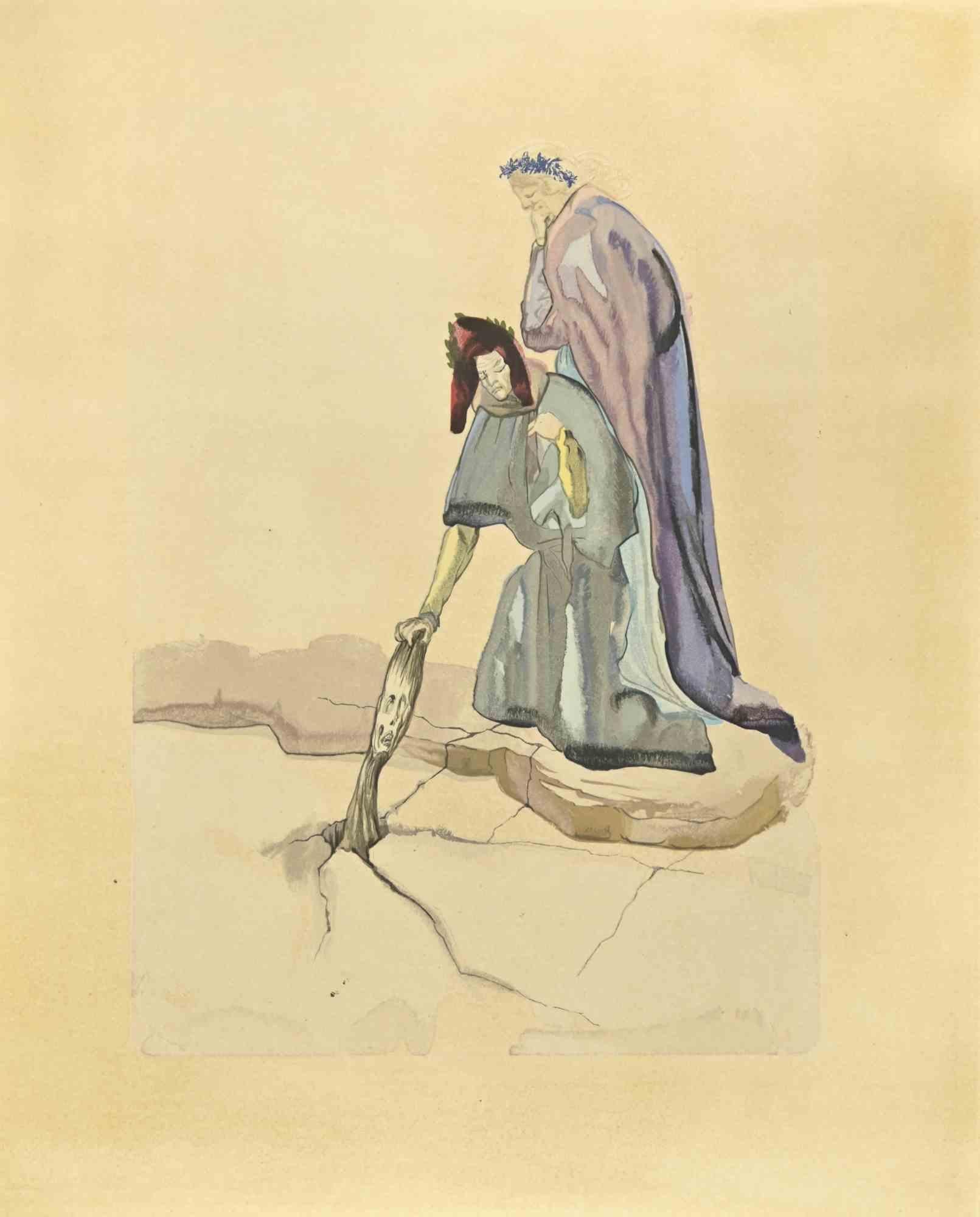 Salvador Dalí Figurative Print - The Traitor of Montaperti - Woodcut - 1963