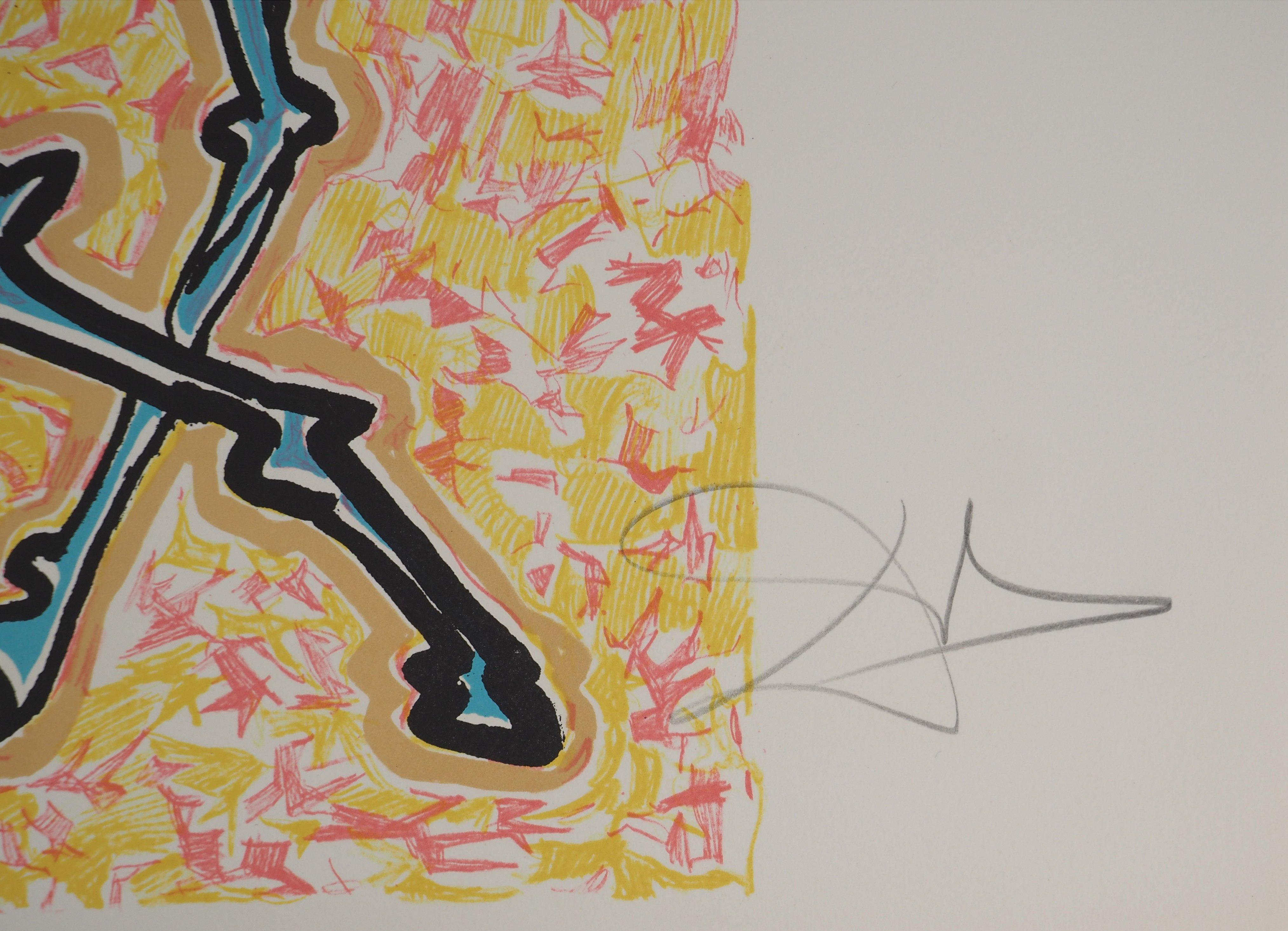 The Vitraux: Giraffe Afire - Litografia originale firmata a mano - Print di Salvador Dalí