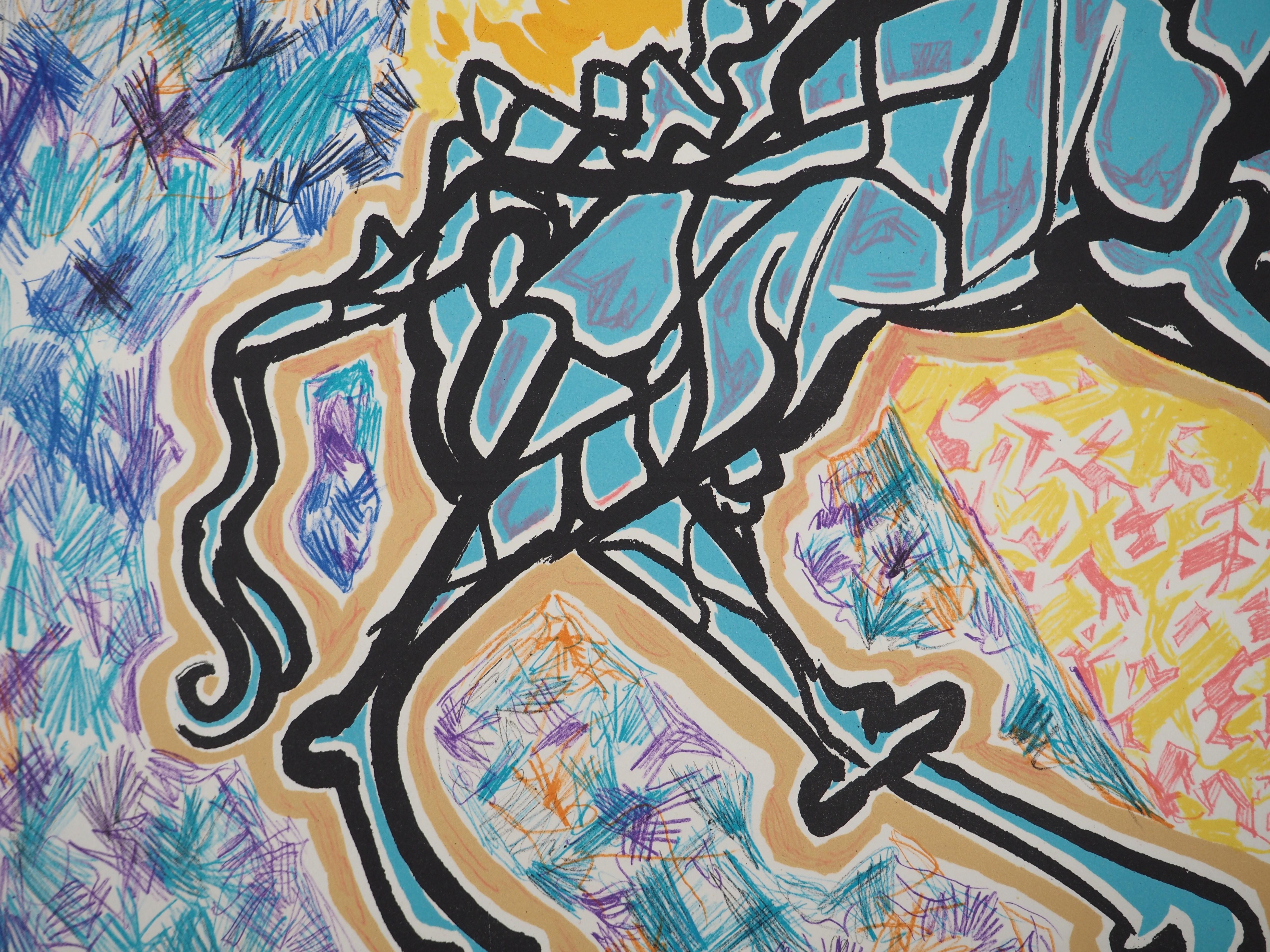 The Vitraux: Giraffe Afire - Litografia originale firmata a mano in vendita 1