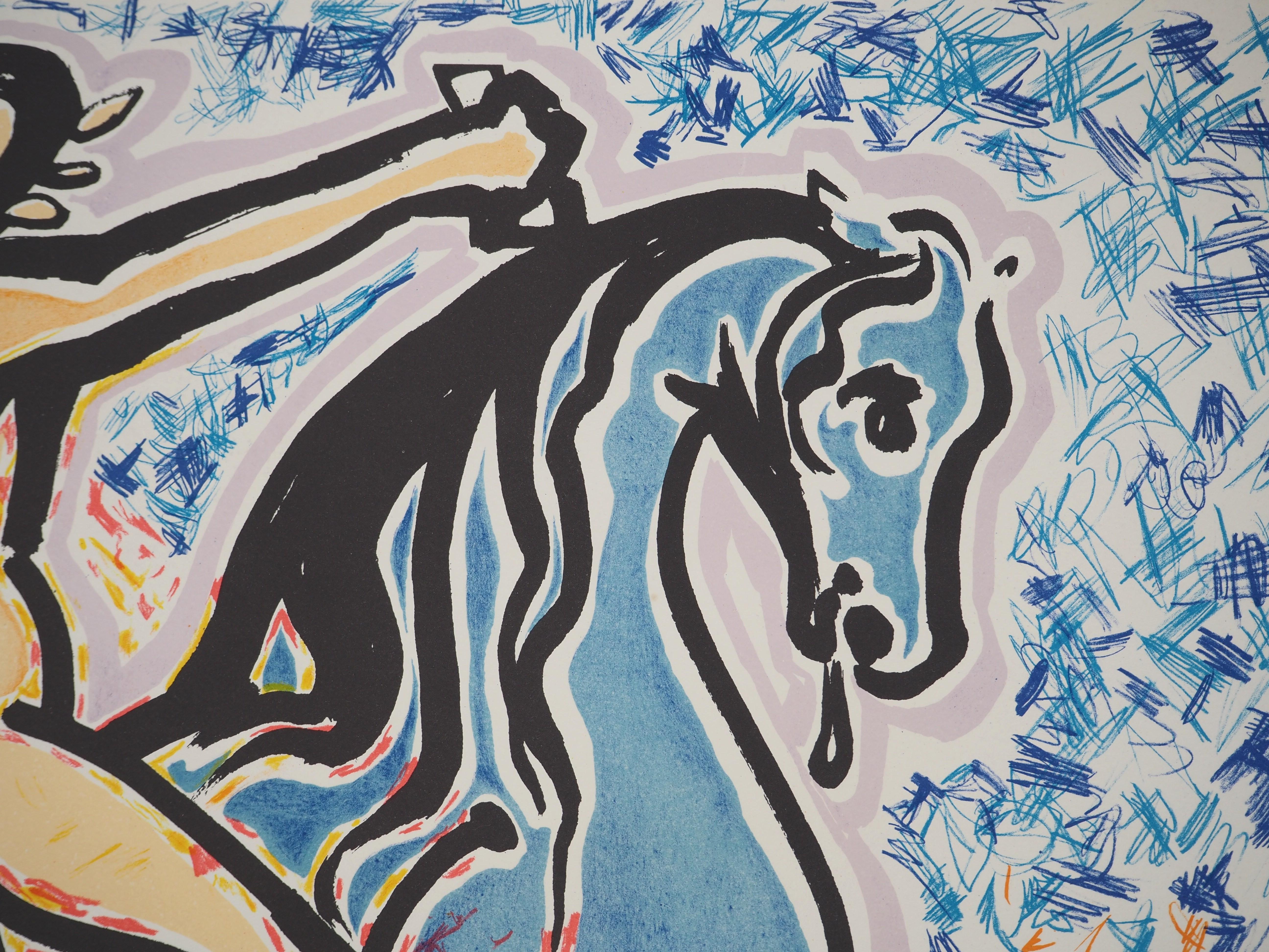 The Vitraux: Horseman - Litografia originale, firmata (Field #76-2B) - Figurative Print Grigio di Salvador Dalí