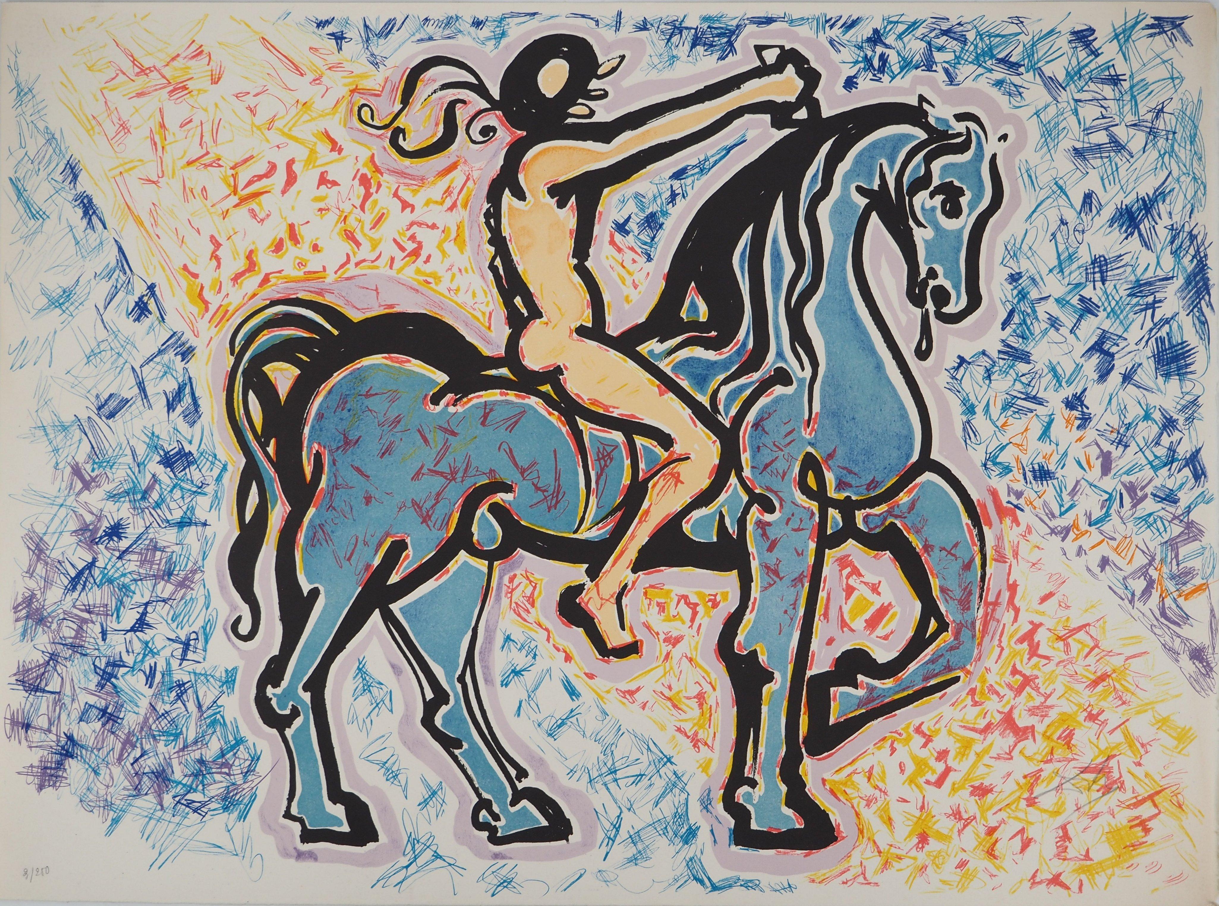 Figurative Print di Salvador Dalí - The Vitraux: Horseman - Litografia originale, firmata (Field #76-2B)