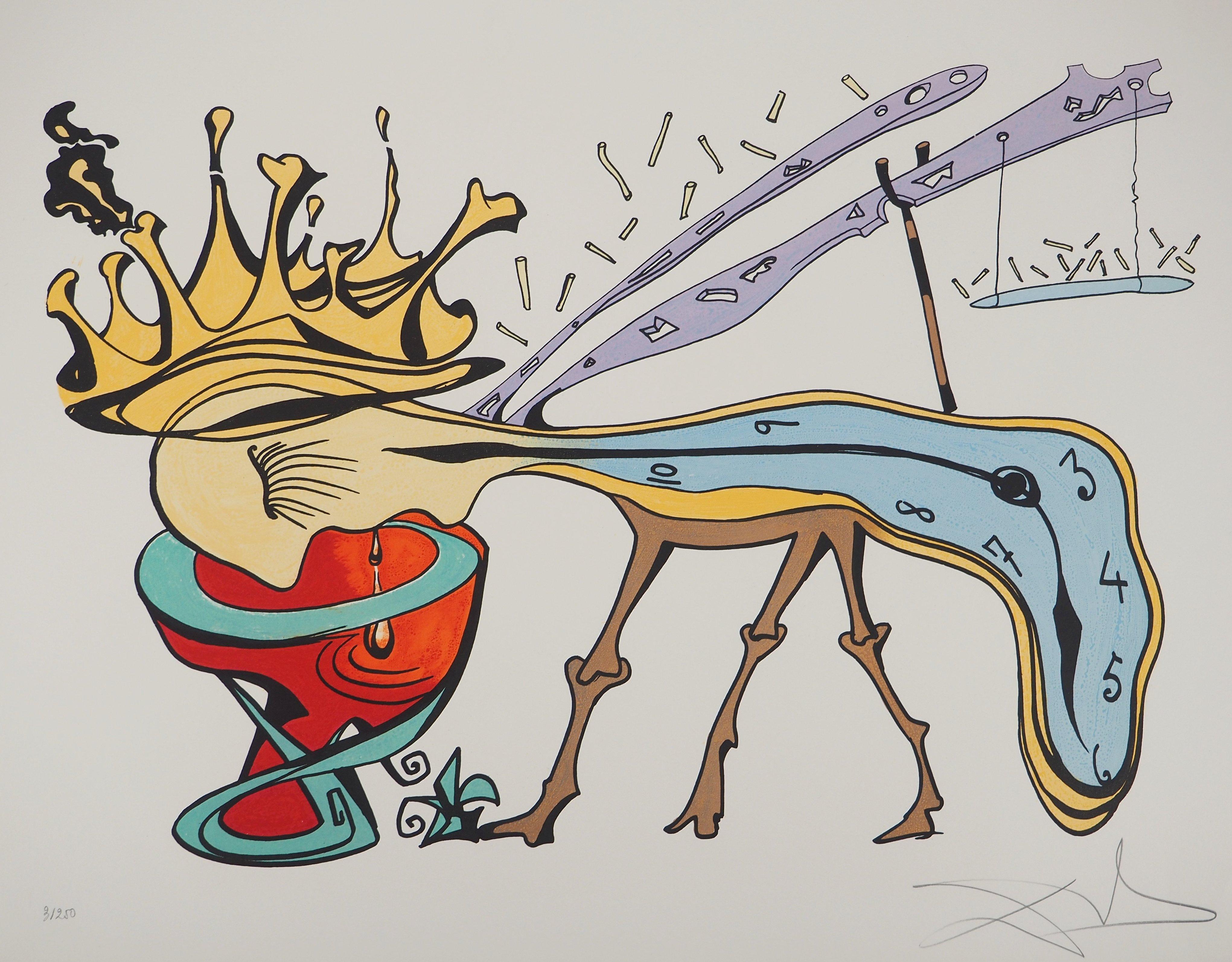 The Vitraux : Soft Watch - Original Lithograph Handsigned (Field #74-5Q) - Gray Figurative Print by Salvador Dalí
